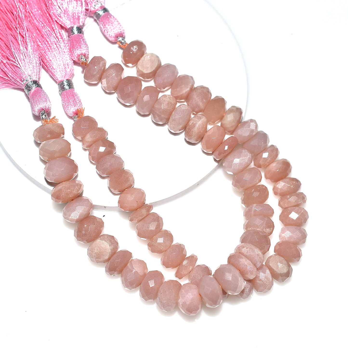 Sunset Peach Moonstone Beads – Wholesale Faceted Rondelle Gemstone Strand for Jewelry