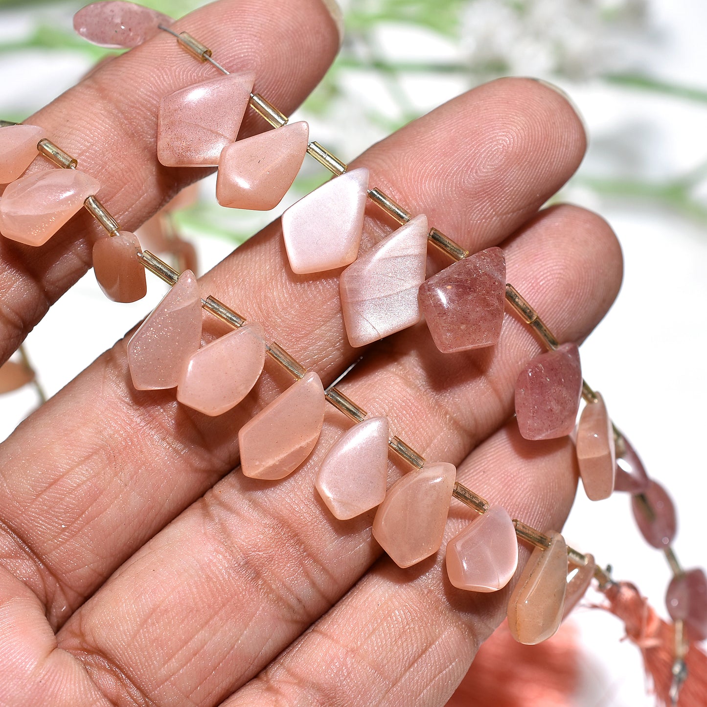 Glowing Peach Moonstone Kite Cut Beads – Shimmer Gemstone Beads for Jewelry