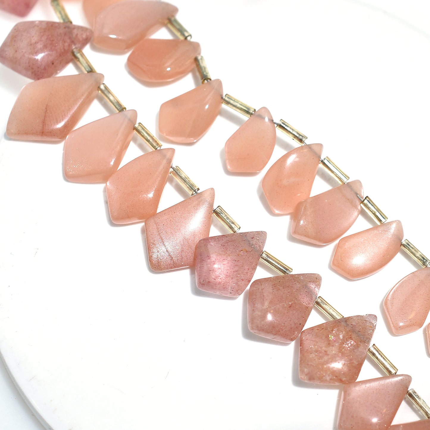 Glowing Peach Moonstone Kite Cut Beads – Shimmer Gemstone Beads for Jewelry