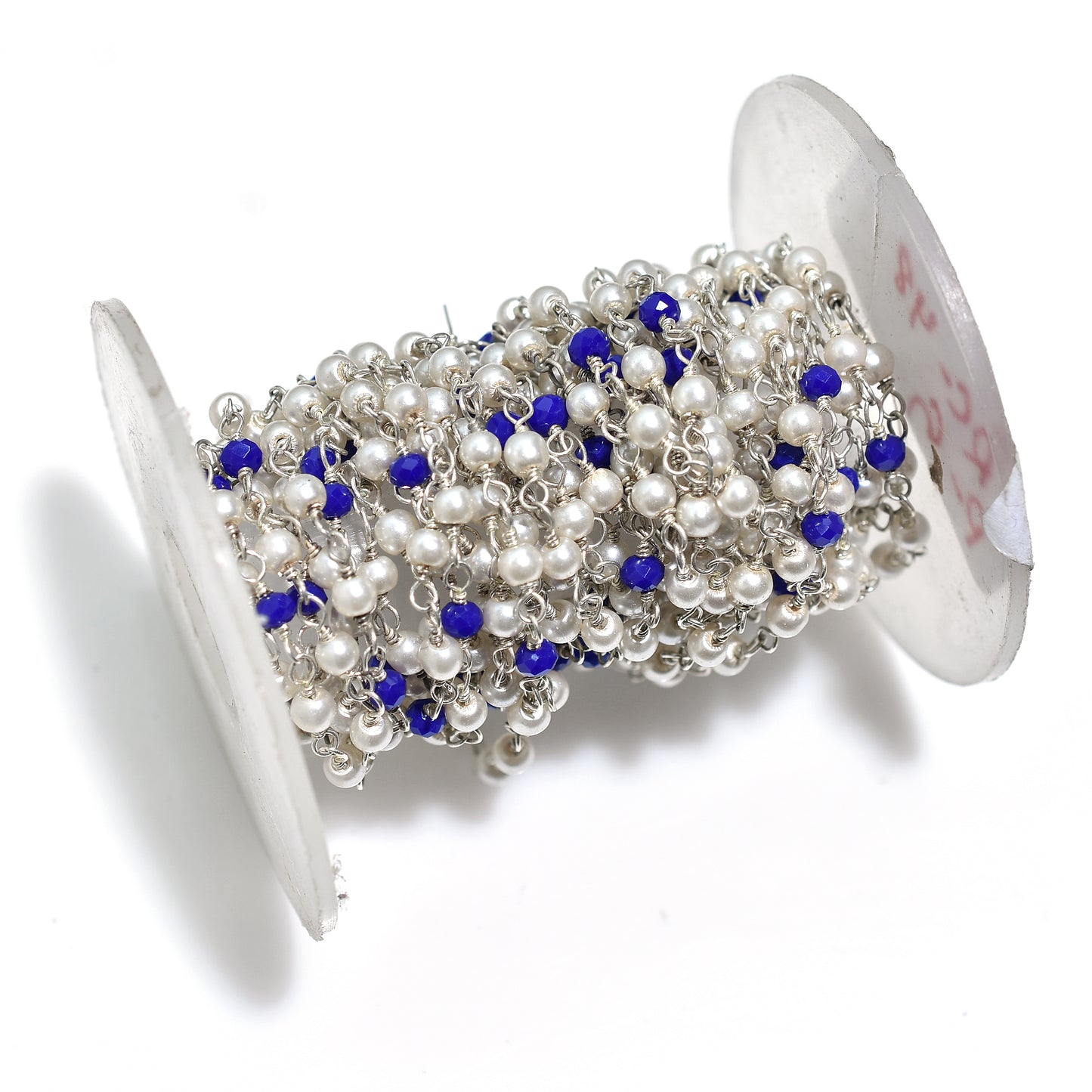 Classic Pearl & Lapis Hydro Rosary Chain – Wholesale Silver Plated Wire Wrapped Beads For Custom Creations