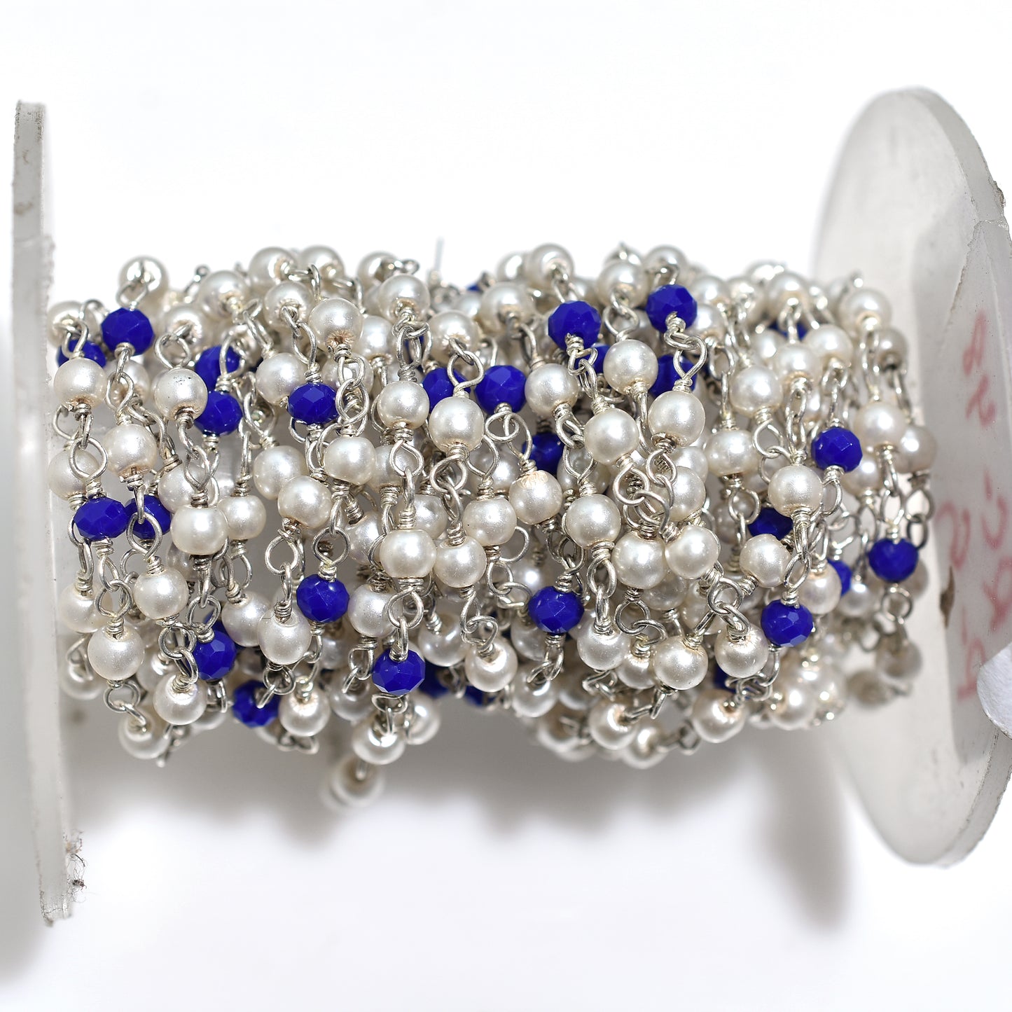Classic Pearl & Lapis Hydro Rosary Chain – Wholesale Silver Plated Wire Wrapped Beads For Custom Creations