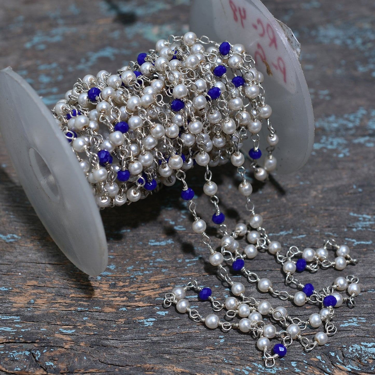 Classic Pearl & Lapis Hydro Rosary Chain – Wholesale Silver Plated Wire Wrapped Beads For Custom Creations