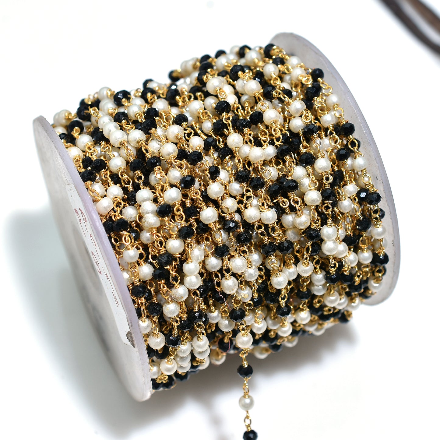 Classic Pearl & Black Onyx Rosary - Wholesale Golden Wire Wrapped Gemstone Chain Lot