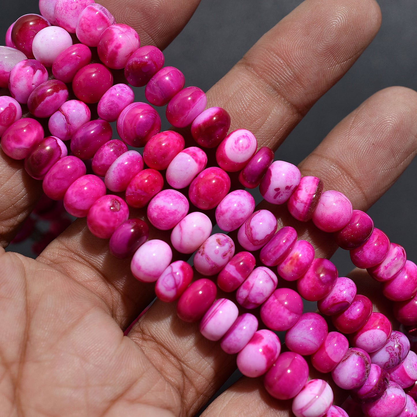 Deep Pink Opal Smooth Rondelle Beads – 7 inch Strand Wholesale Natural Gemstones For Crafting