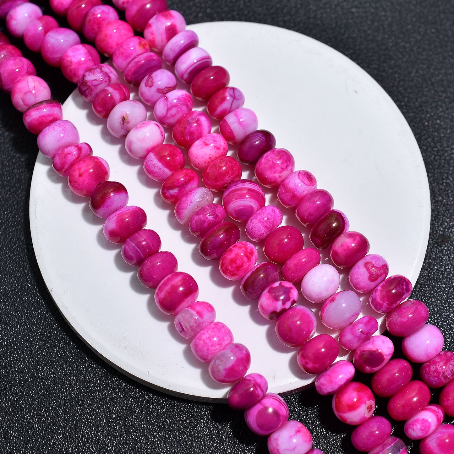 Deep Pink Opal Smooth Rondelle Beads – 7 inch Strand Wholesale Natural Gemstones For Crafting