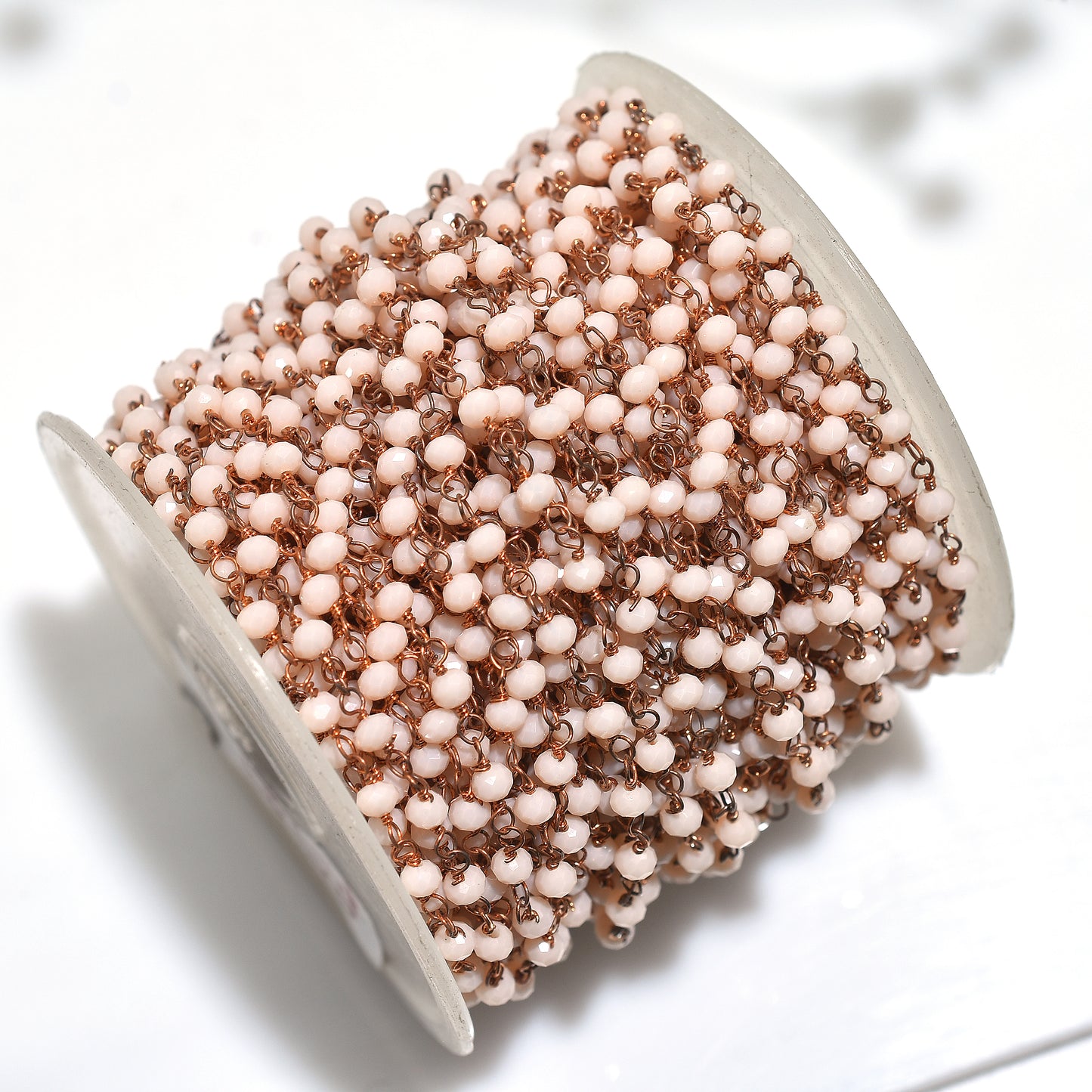 Soft Pink Opal Rosary Chain – Rose Gold Plated Beaded Links for Jewelry Making