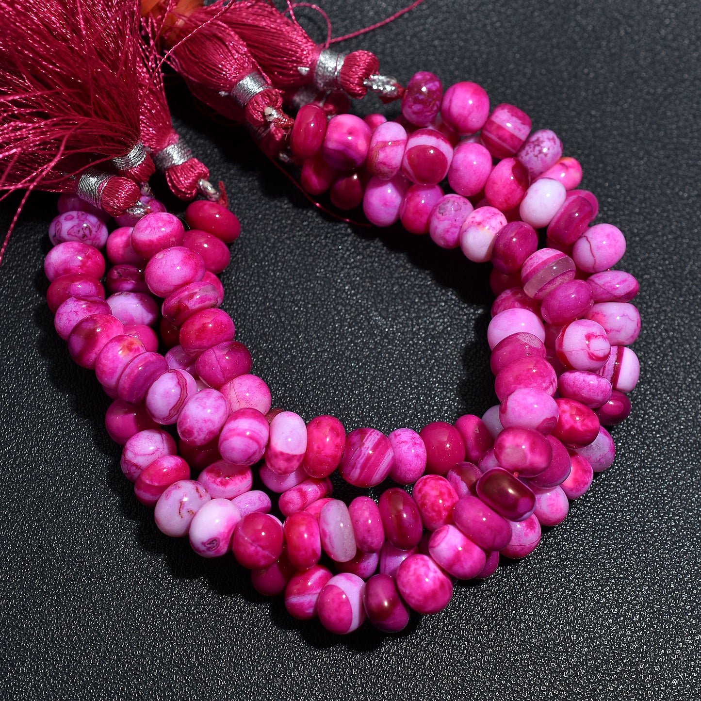 Deep Pink Opal Smooth Rondelle Beads – 7 inch Strand Wholesale Natural Gemstones For Crafting