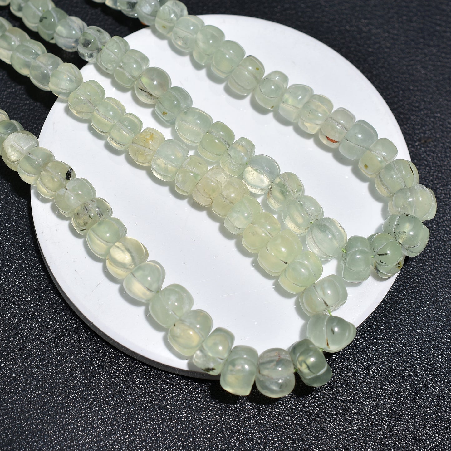 Chic Prehnite Gemstone Beads – Hand-Carved Watermelon Design Wholesale Strand For Jewelry