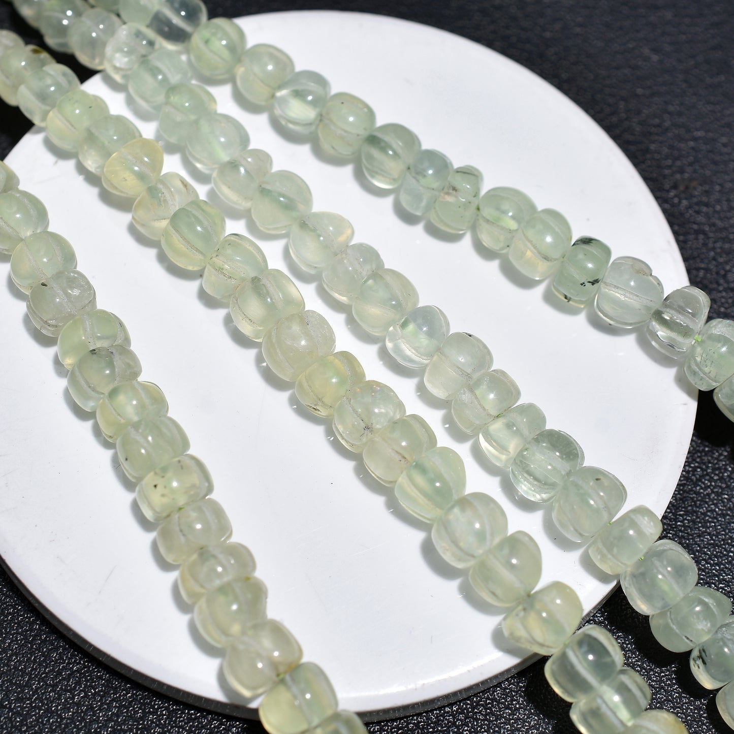Chic Prehnite Gemstone Beads – Hand-Carved Watermelon Design Wholesale Strand For Jewelry