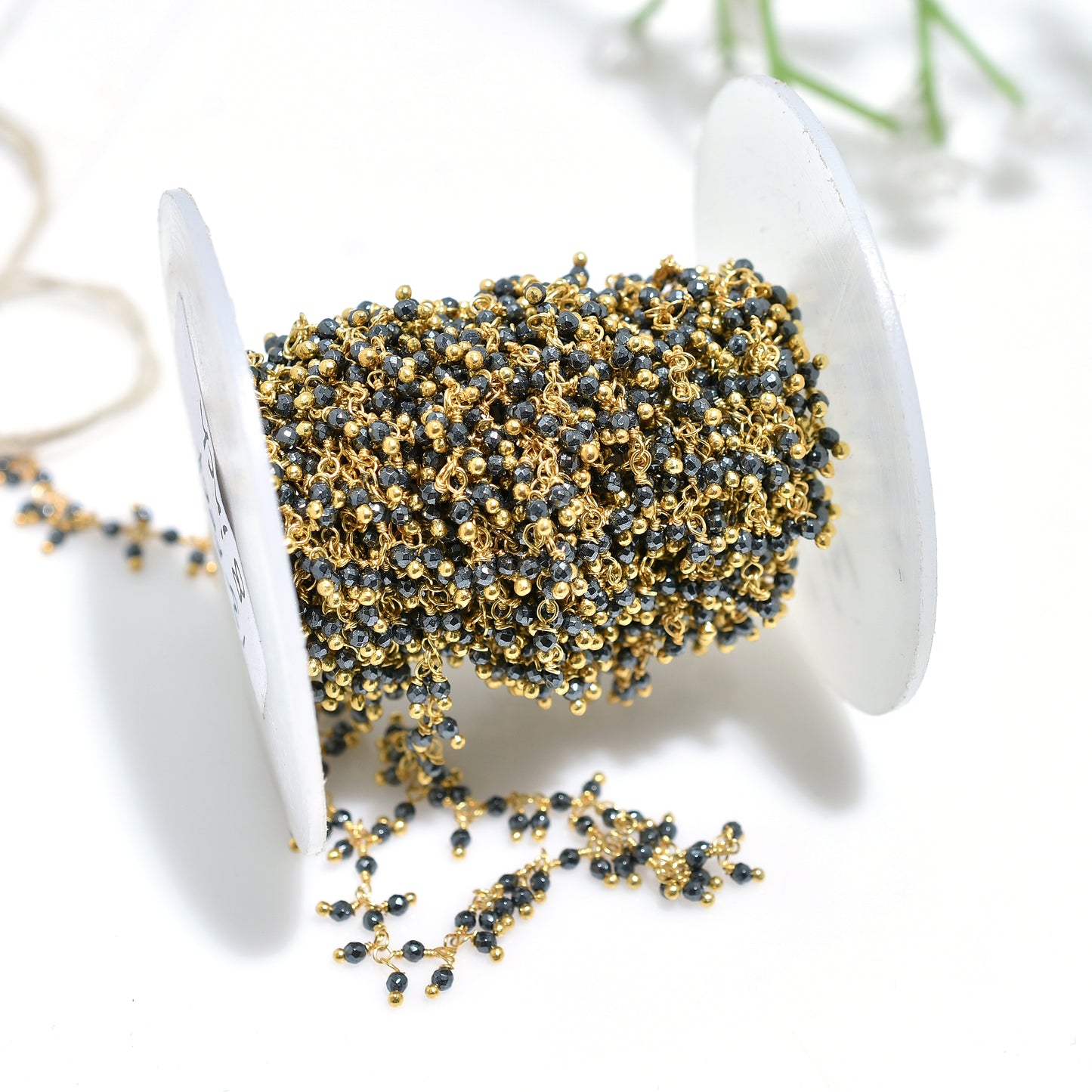 Luxury Pyrite Cluster Gemstone Chain – Handmade Gold Plated Dangling Beaded Rosary For DIY Jewelry