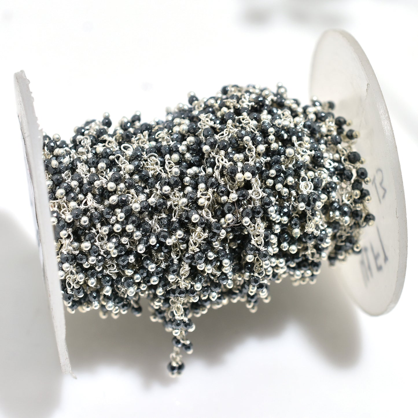 Silver Pyrite Bead Chain - Dangling Rosary Style with Silver Plating For DIY Jewelry Strand
