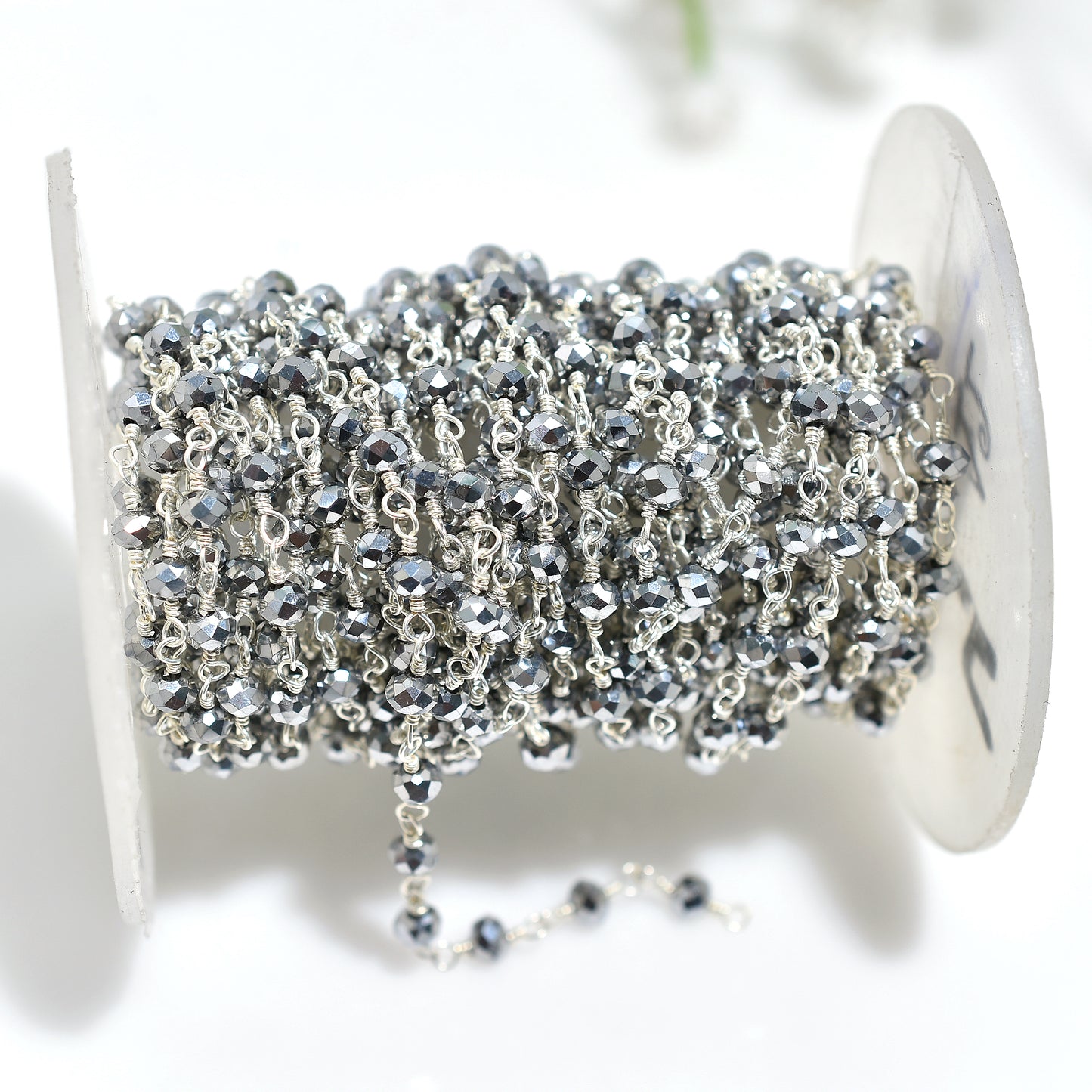 Handmade Silver Pyrite Hydro Beads Rosary – Silver Plated Wire Wrapped Gemstone Linking Chain for Accessories