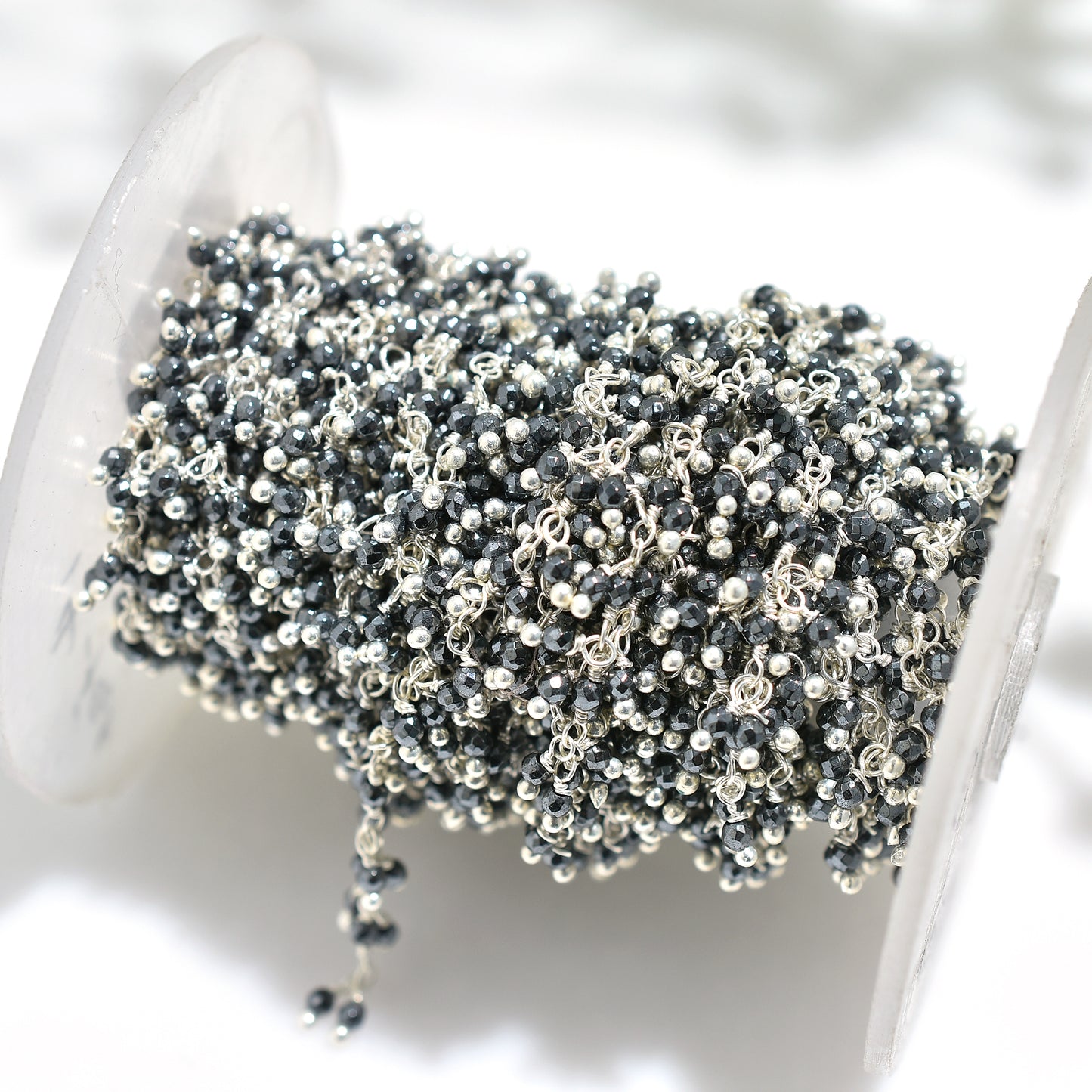 Silver Pyrite Bead Chain - Dangling Rosary Style with Silver Plating For DIY Jewelry Strand