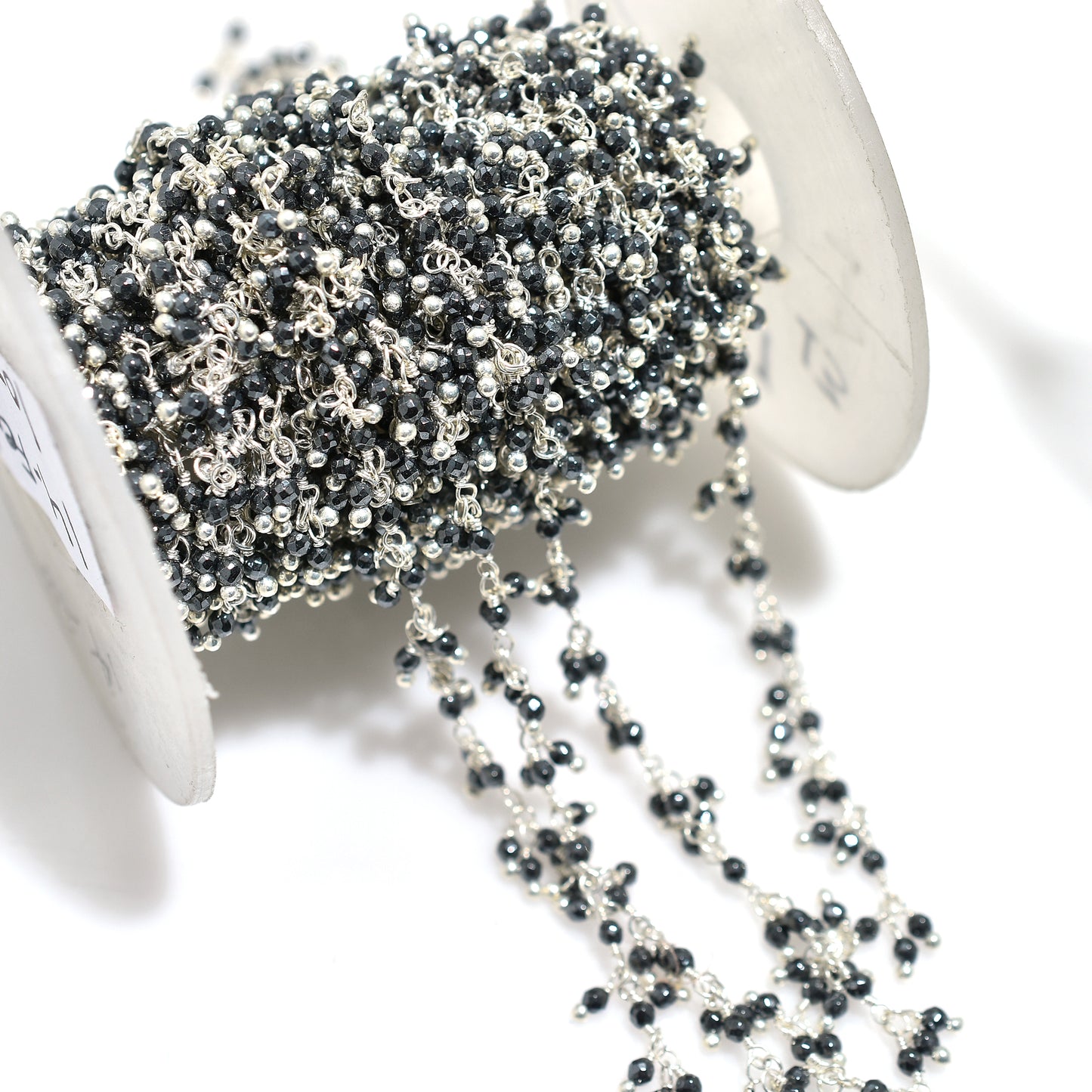 Silver Pyrite Bead Chain - Dangling Rosary Style with Silver Plating For DIY Jewelry Strand