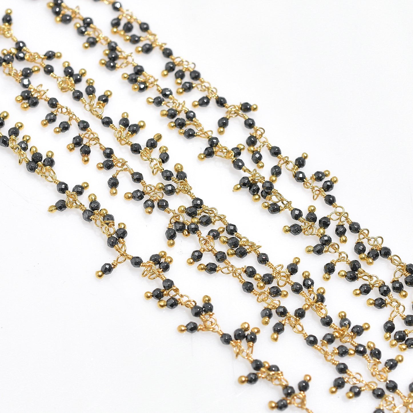 Luxury Pyrite Cluster Gemstone Chain – Handmade Gold Plated Dangling Beaded Rosary For DIY Jewelry