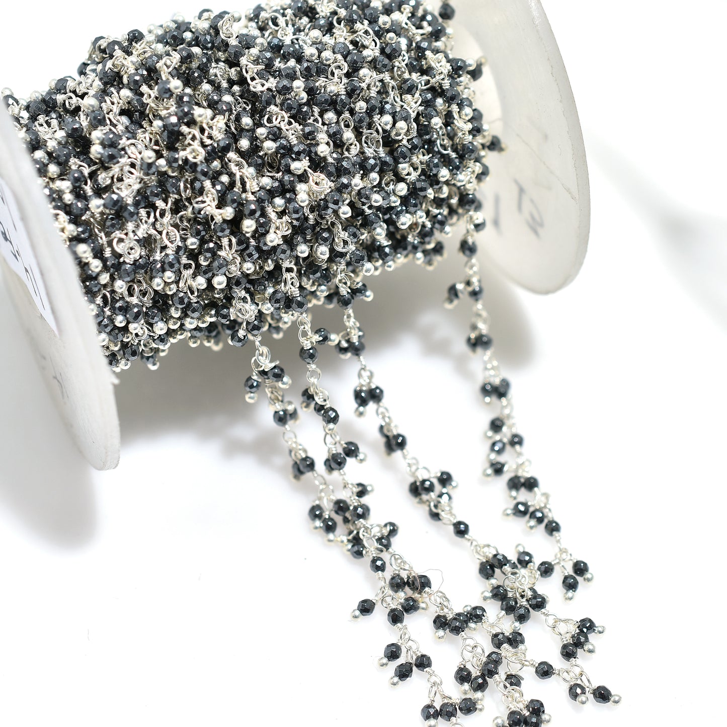 Silver Pyrite Bead Chain - Dangling Rosary Style with Silver Plating For DIY Jewelry Strand
