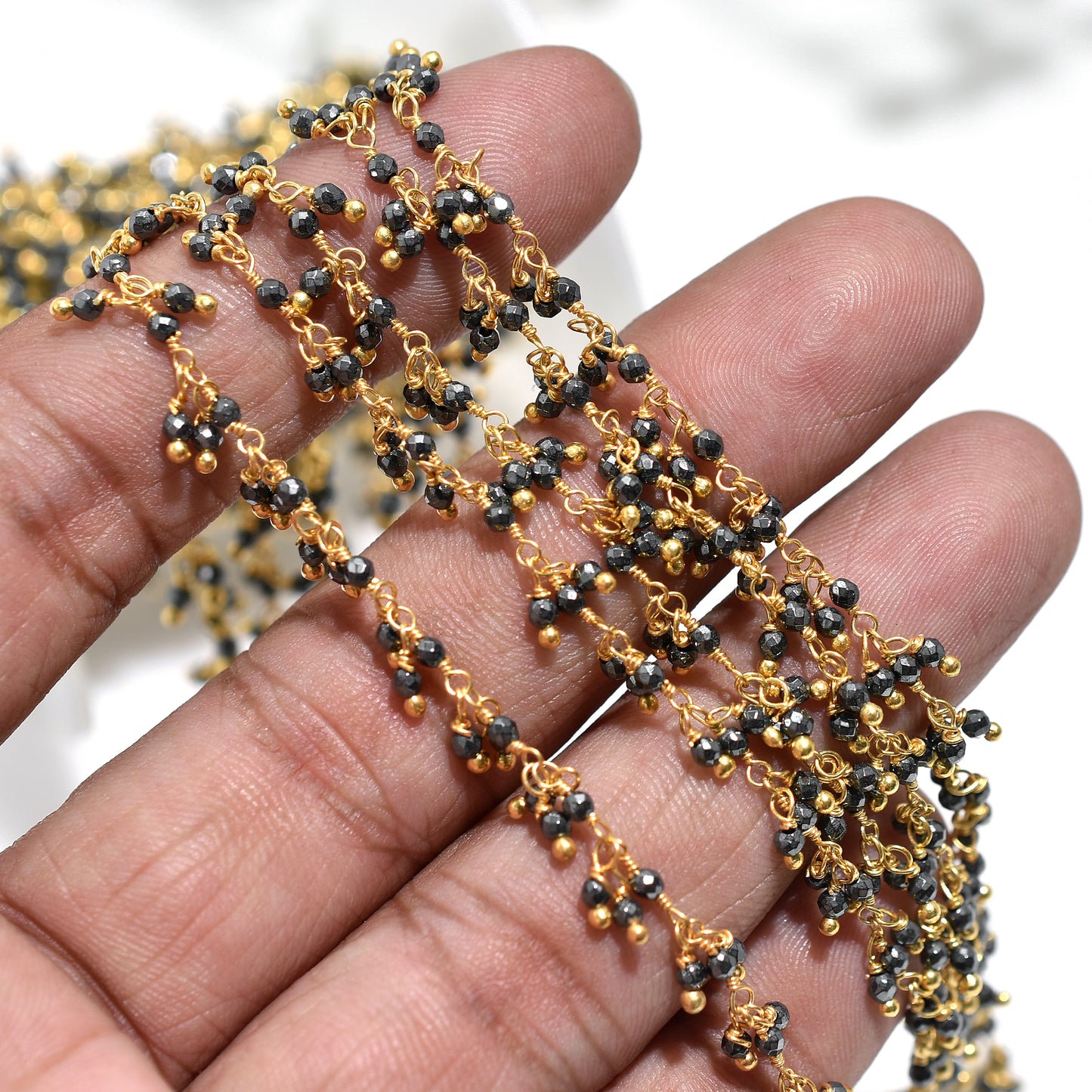 Luxury Pyrite Cluster Gemstone Chain – Handmade Gold Plated Dangling Beaded Rosary For DIY Jewelry