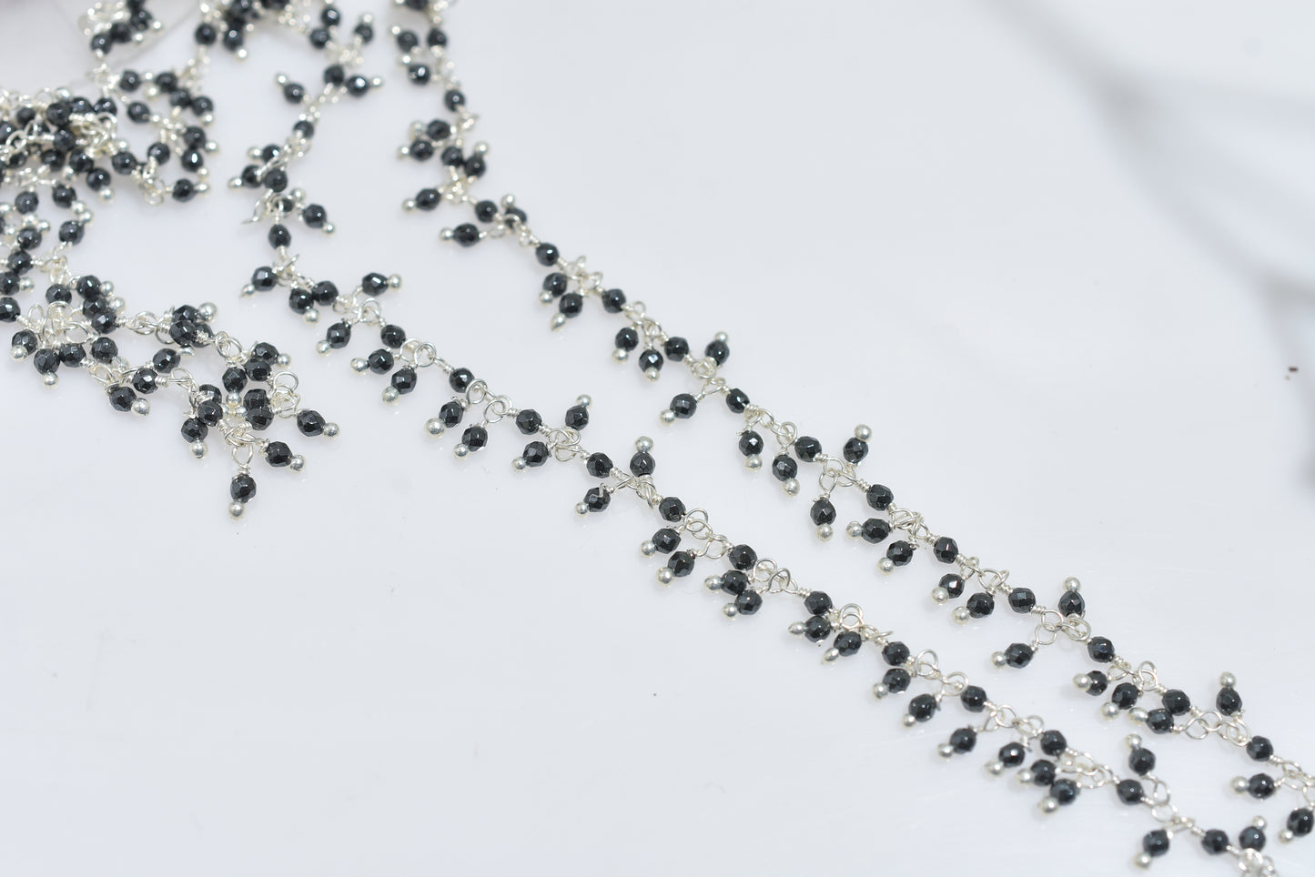 Silver Pyrite Bead Chain - Dangling Rosary Style with Silver Plating For DIY Jewelry Strand