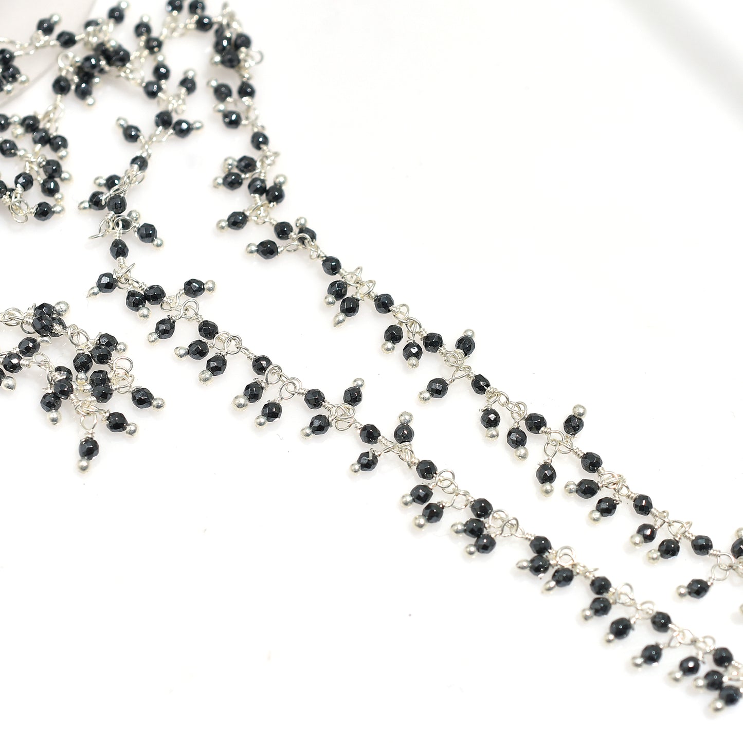 Silver Pyrite Bead Chain - Dangling Rosary Style with Silver Plating For DIY Jewelry Strand