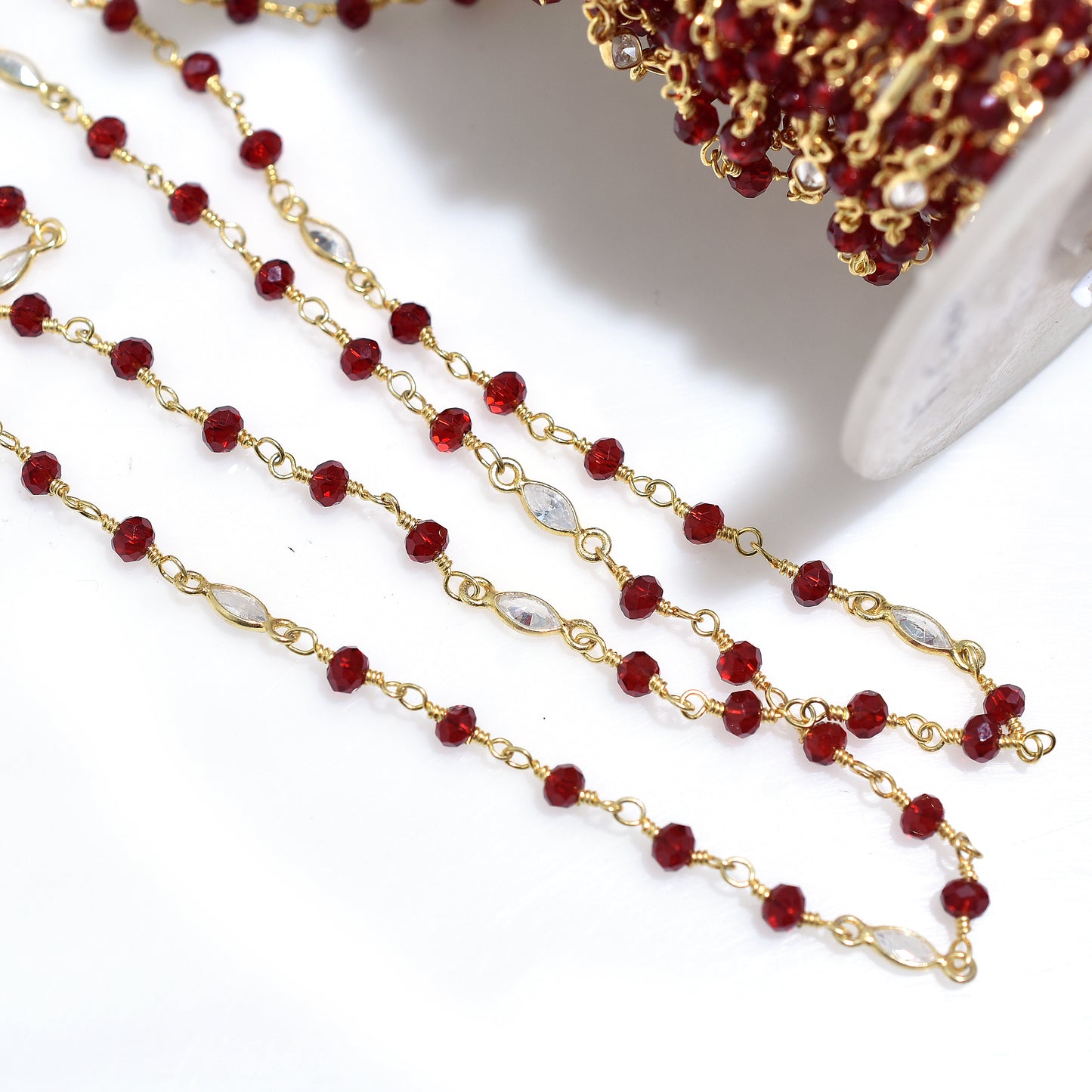 Zircon & Garnet Rosary – Radiant Gold Wire Wrapped Prayer Necklace for Mindful Living