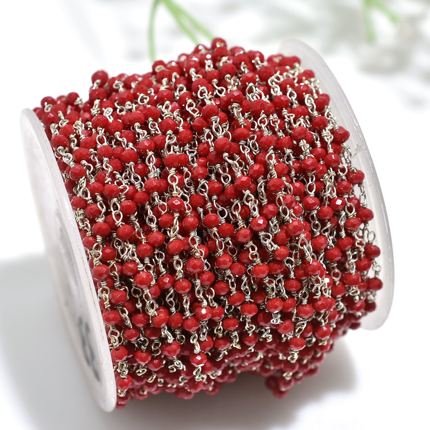 Radiant Red Onyx Hydro Faceted Gemstone Beads Rosary Chain Wholesale Silver Plated Links for Crafts