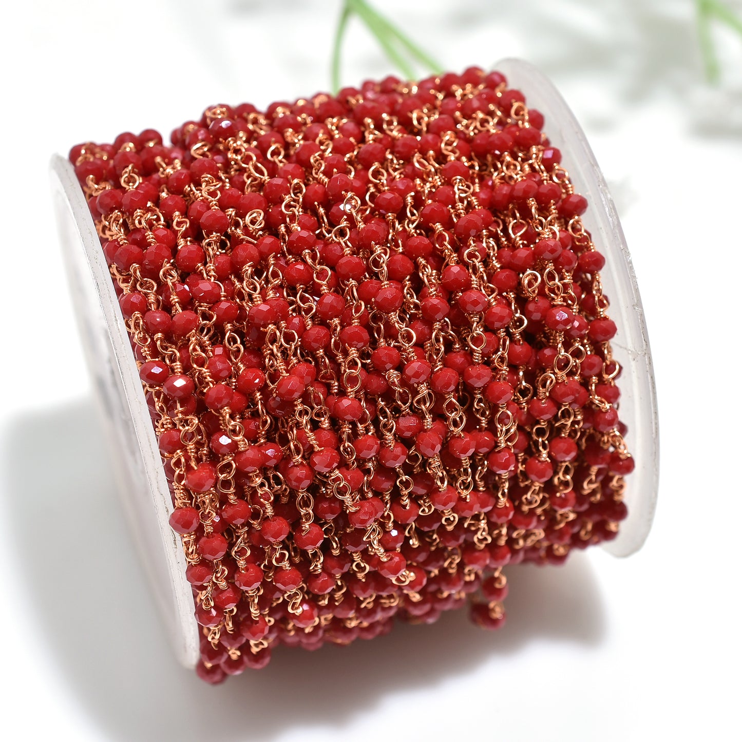 Vibrant Red Onyx Hydro Rosary Chain Rose Gold Plated Beaded Gemstone Connectors for Crafting