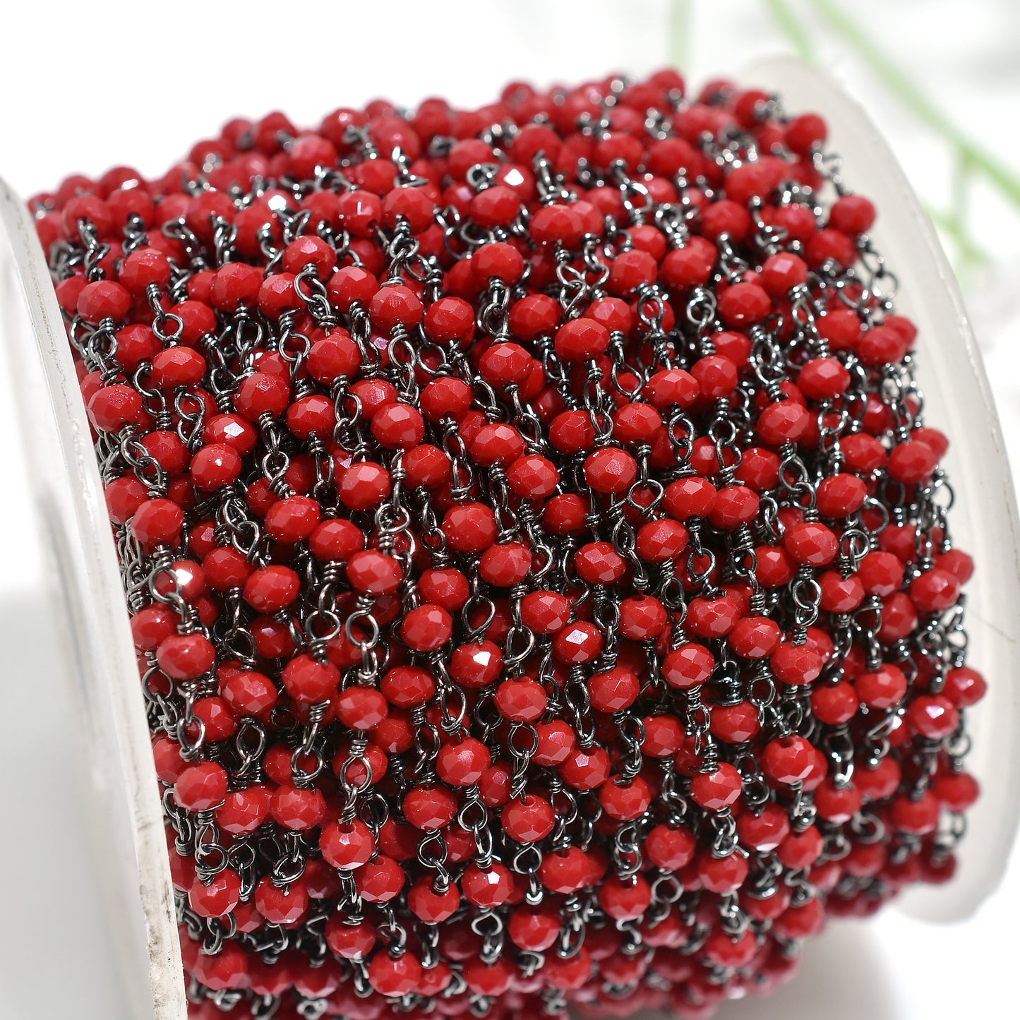 Wholesale Red Onyx Hydro Faceted Gemstone Beads Rosary Chain Black Metal Plated Handmade Links For Craft Jewelry