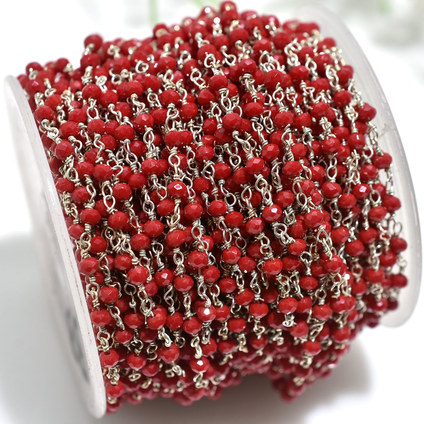Radiant Red Onyx Hydro Faceted Gemstone Beads Rosary Chain Wholesale Silver Plated Links for Crafts