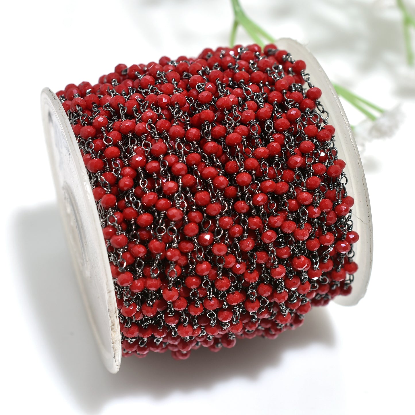 Wholesale Red Onyx Hydro Faceted Gemstone Beads Rosary Chain Black Metal Plated Handmade Links For Craft Jewelry