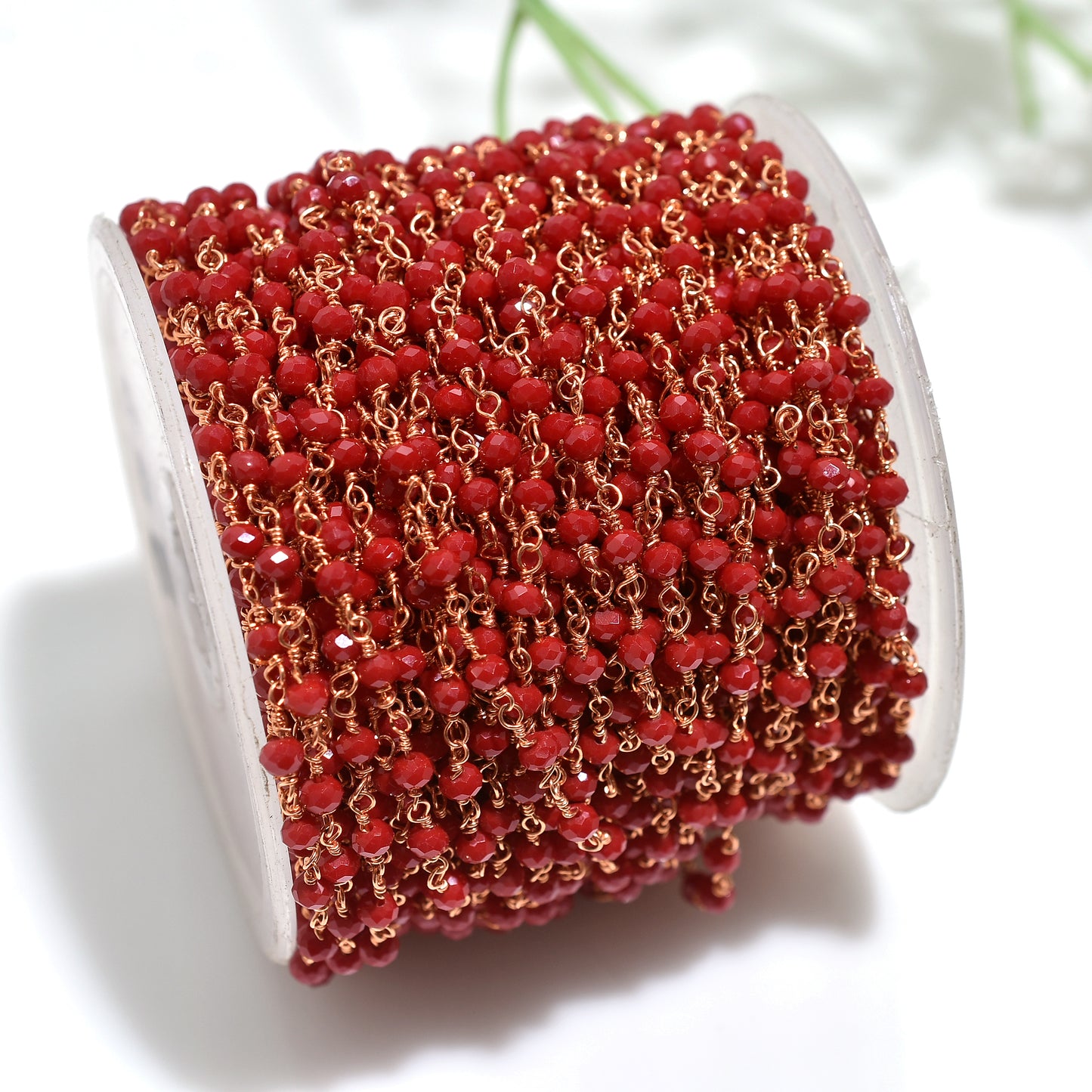 Vibrant Red Onyx Hydro Rosary Chain Rose Gold Plated Beaded Gemstone Connectors for Crafting