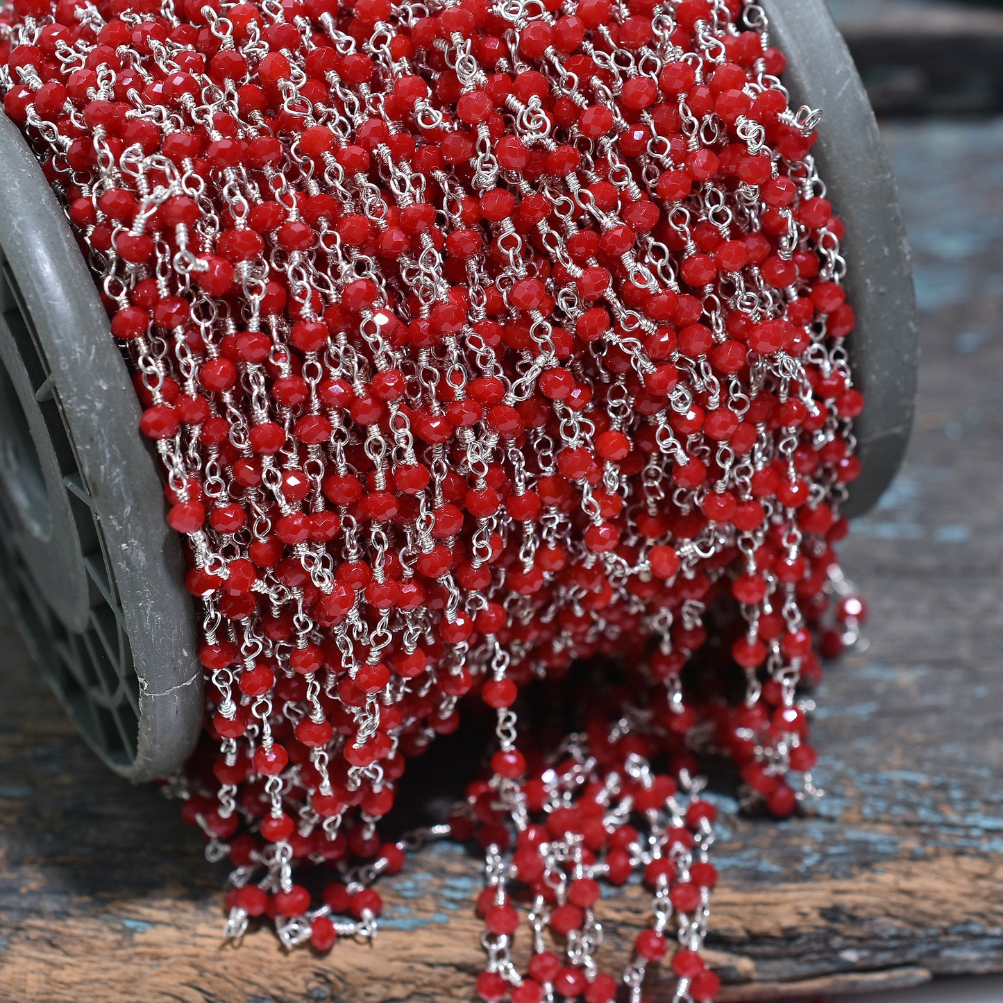 Elegant Red Coral Rosary Chain - Wholesale Silver Plating Gemstone Beads For Craft Supply