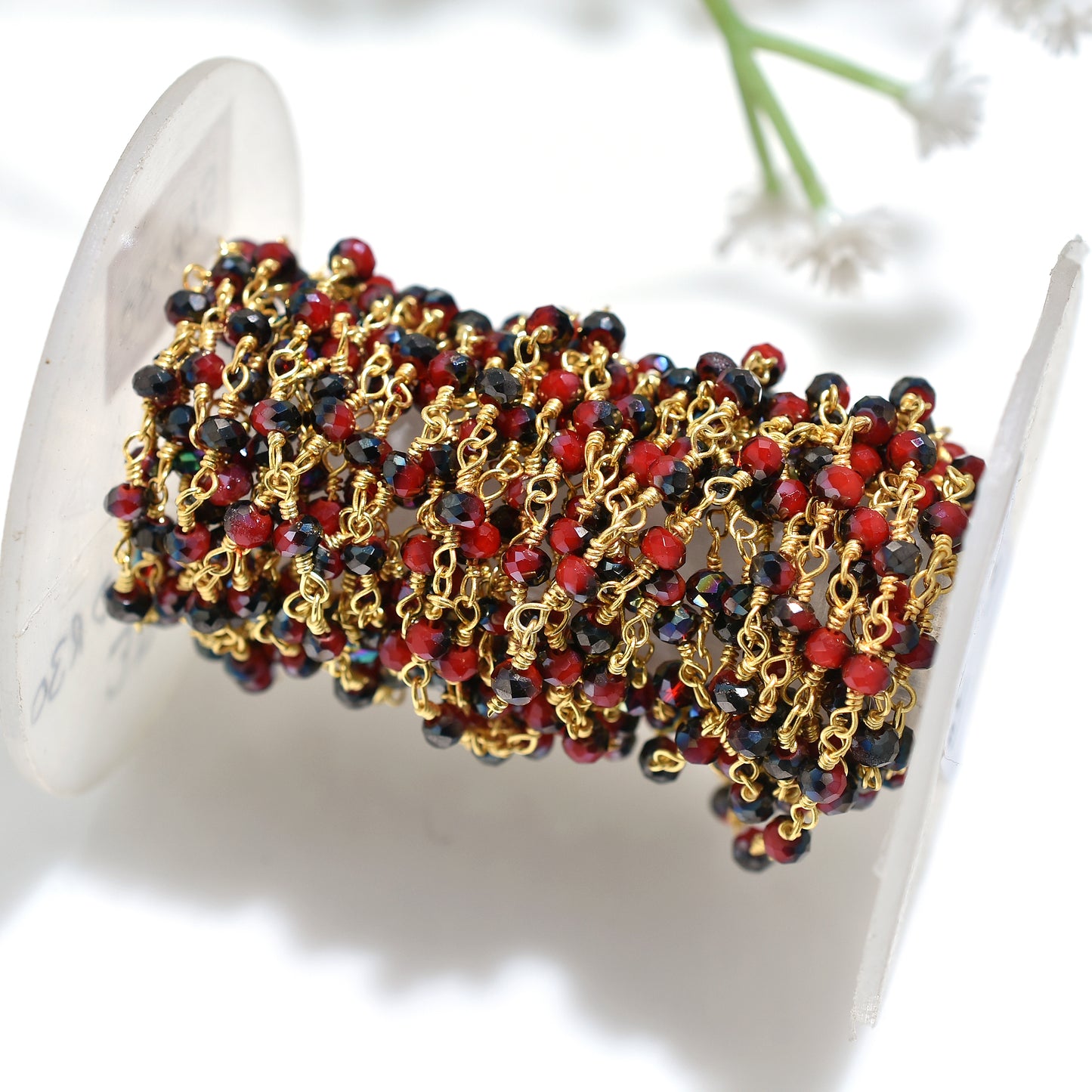 Elegant Mystic Red Ruby Hydro Bead Chain - Wholesale Gold Plated Rosary Strand For Jewelry