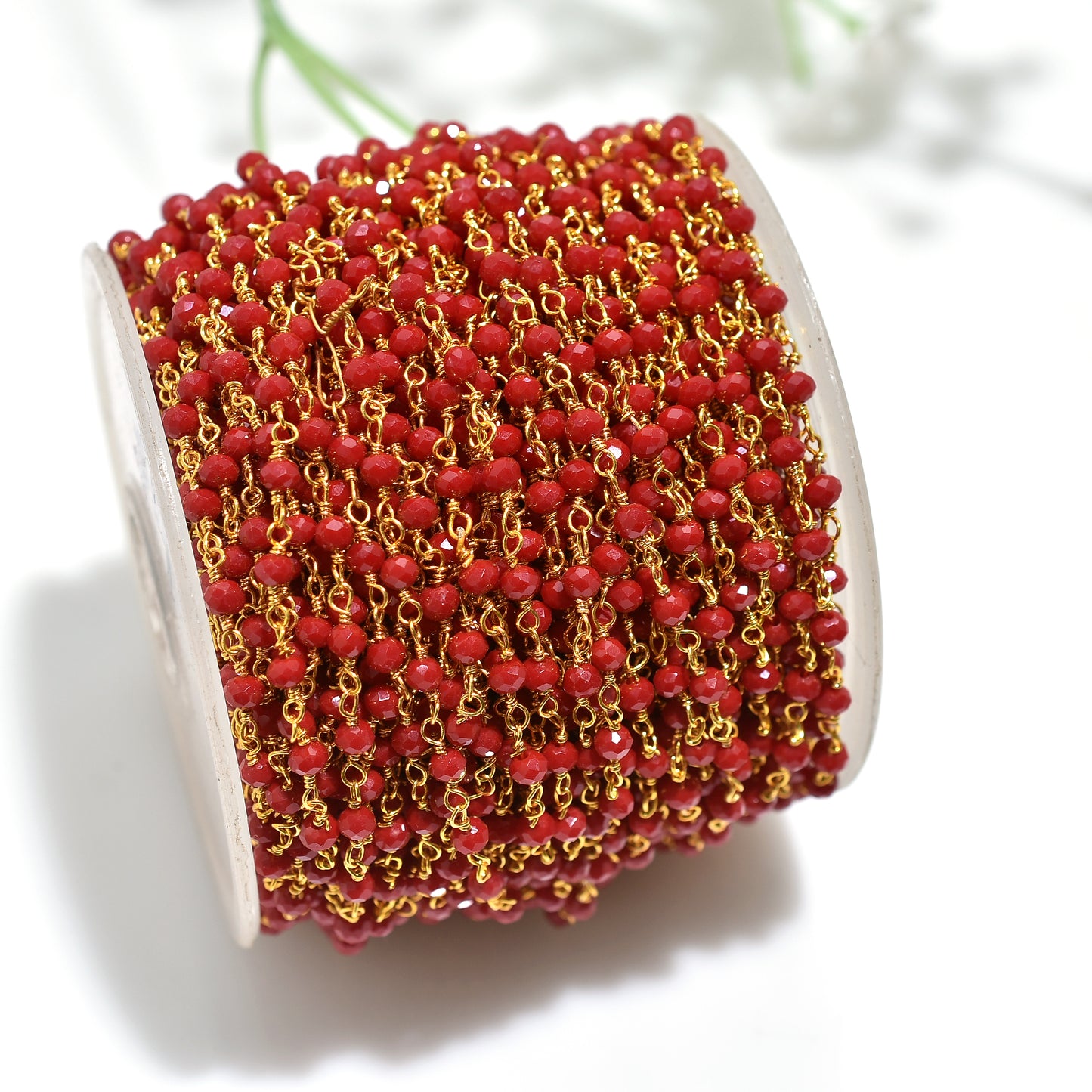 Handmade Red Onyx Hydro Faceted Gemstone Beads Rosary Chain Wholesale Beaded Linking Chains For Jewelry Making