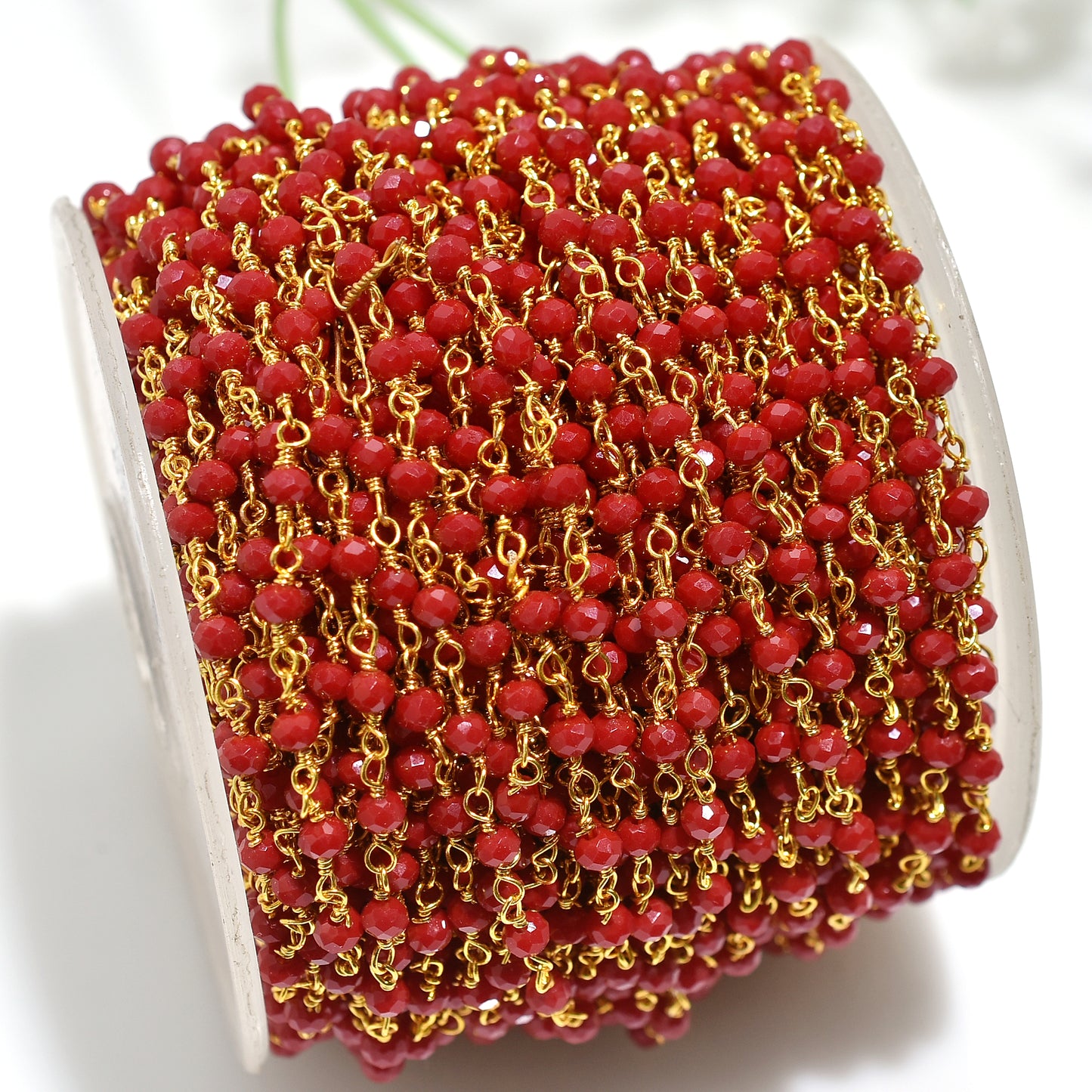 Handmade Red Onyx Hydro Faceted Gemstone Beads Rosary Chain Wholesale Beaded Linking Chains For Jewelry Making