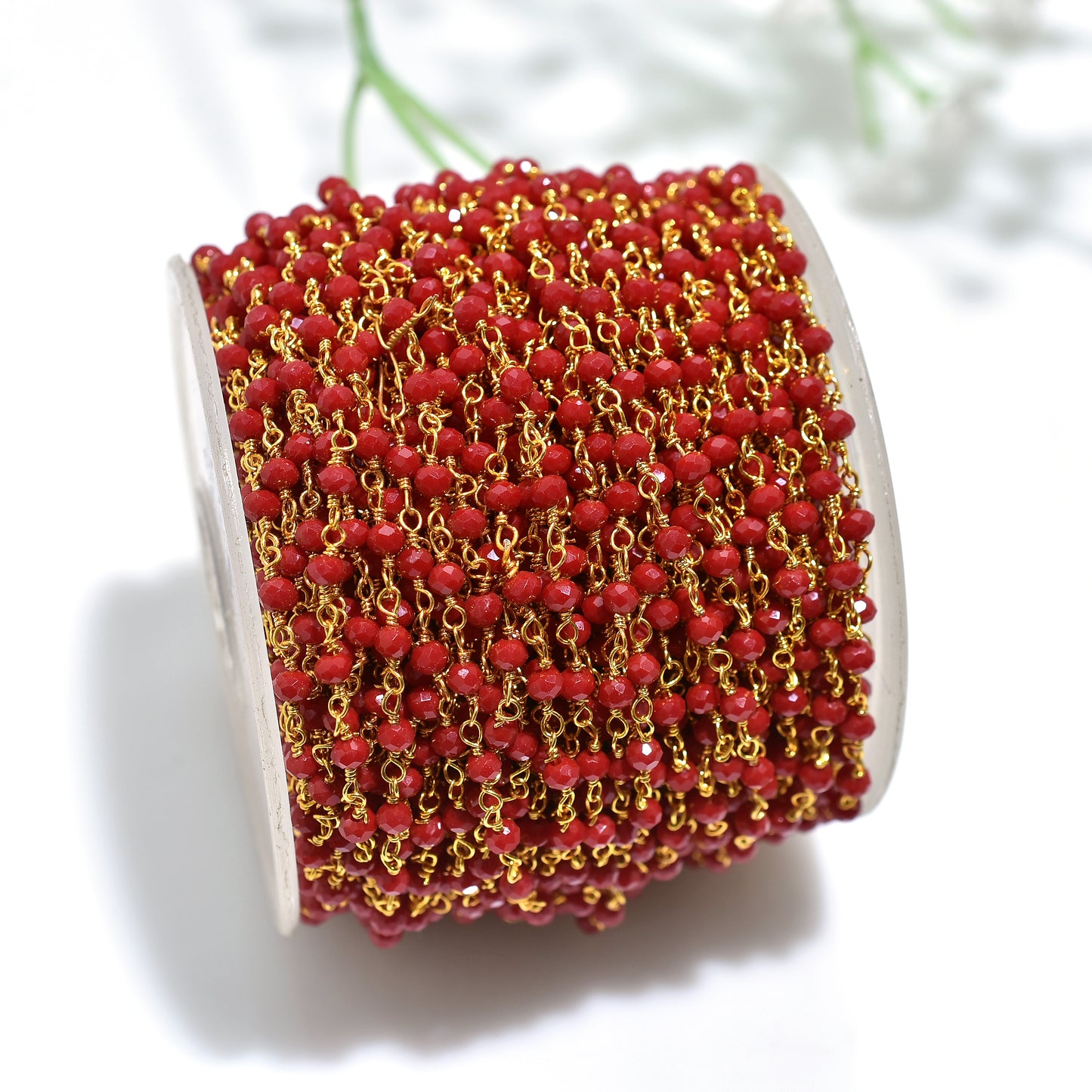 Handmade Red Onyx Hydro Faceted Gemstone Beads Rosary Chain Wholesale Beaded Linking Chains For Jewelry Making