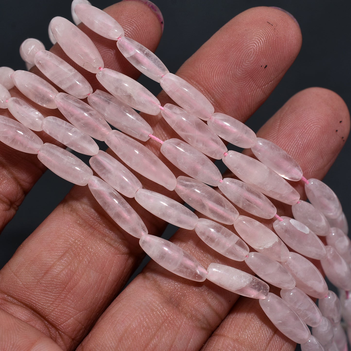 Natural Rose Quartz Rice Shape Beads – Polished Pink Gemstones for Jewelry Making