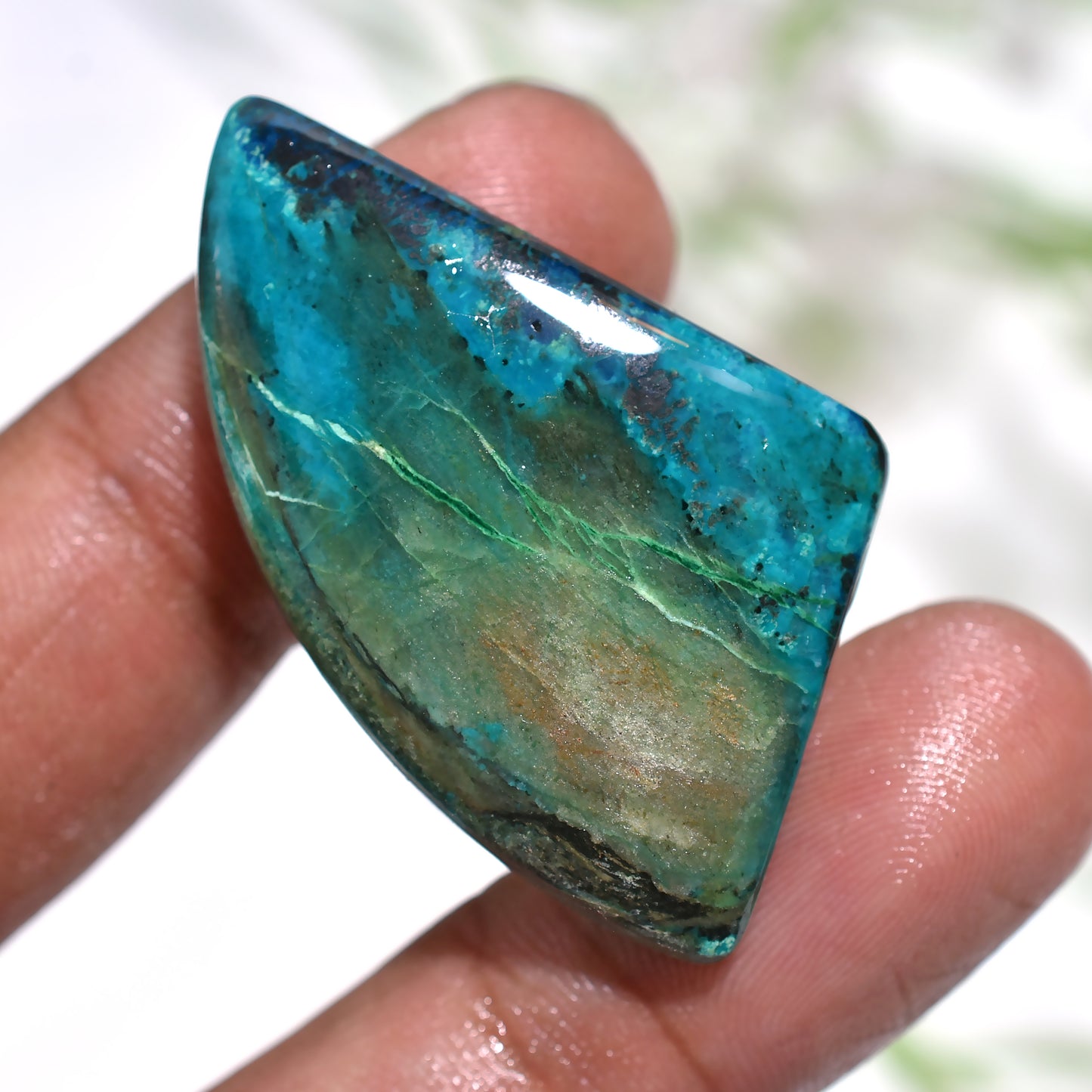 Striking Shattuckite Cabochon – Fancy Shaped Rare Blue-Green Gemstone for Jewelry