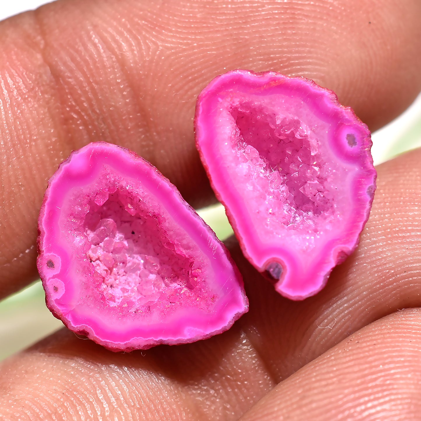 Pink Solar Quartz Druzy Pair Gemstone – Healing Crystal for Jewelry (10x15x4mm,/10ct)