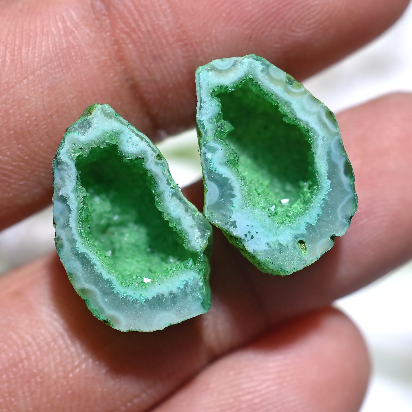 Sparkling Green Solar Quartz Pair – Crystal Druzy Gemstone for DIY Jewelry