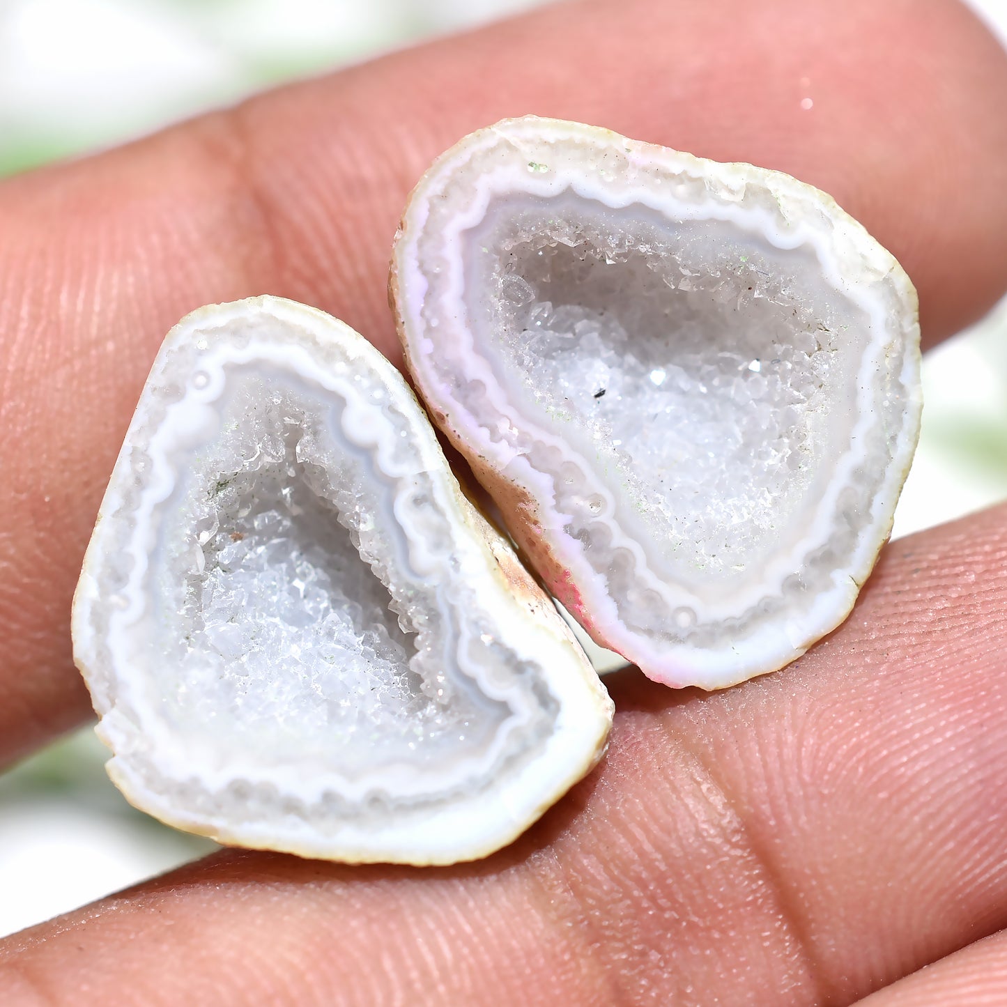 White Solar Quartz Druzy Pair – Sparkling Gemstones Matching Set