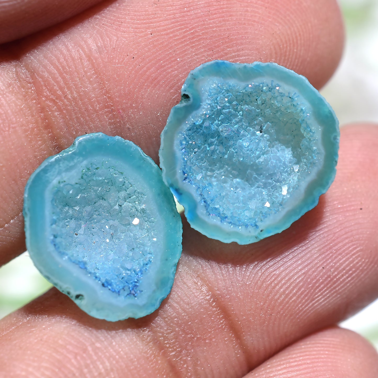 Shimmering Solar Quartz Druzy Pair – Window Geode Gemstones (12x14x2mm,/9ct)