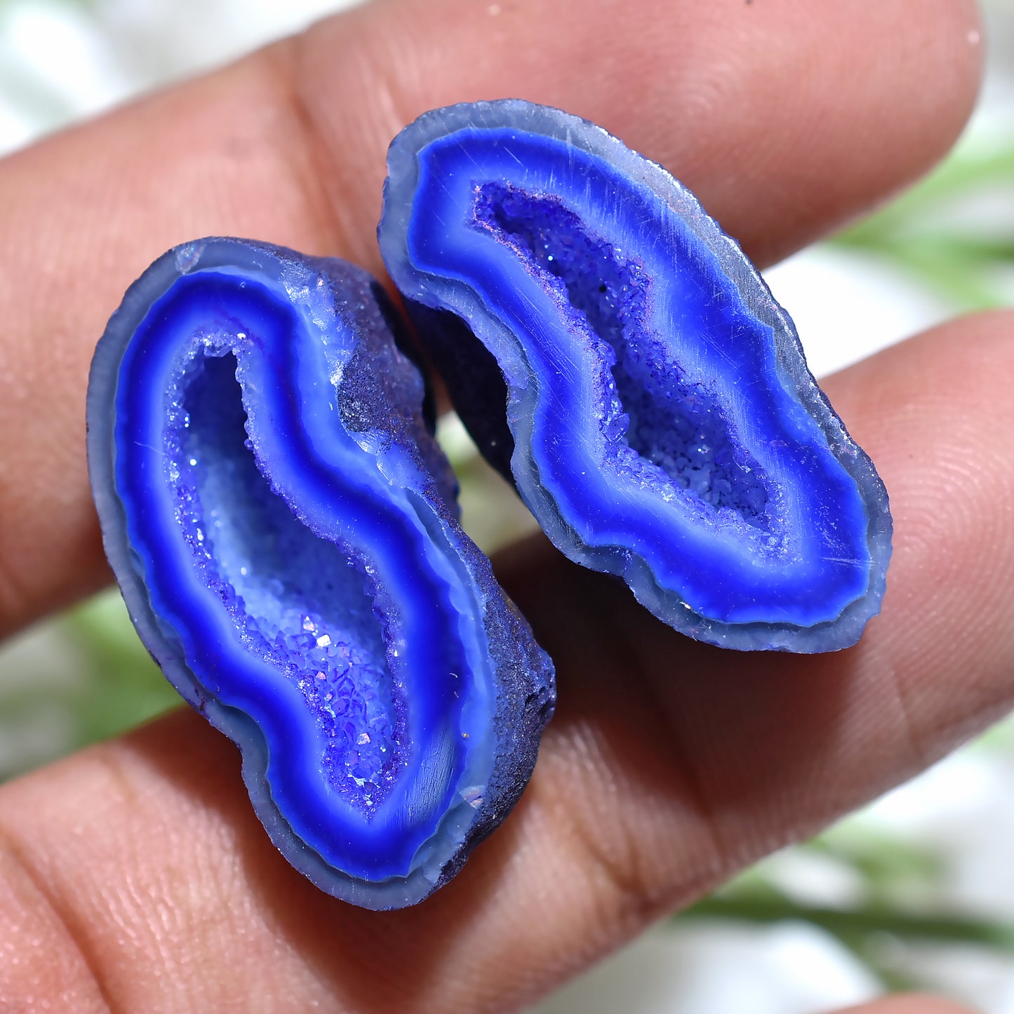 Beautiful Blue Solar Quartz Druzy Pair – Sparkling Matched Earrings Set Stones (12x26x11mm,/43ct)