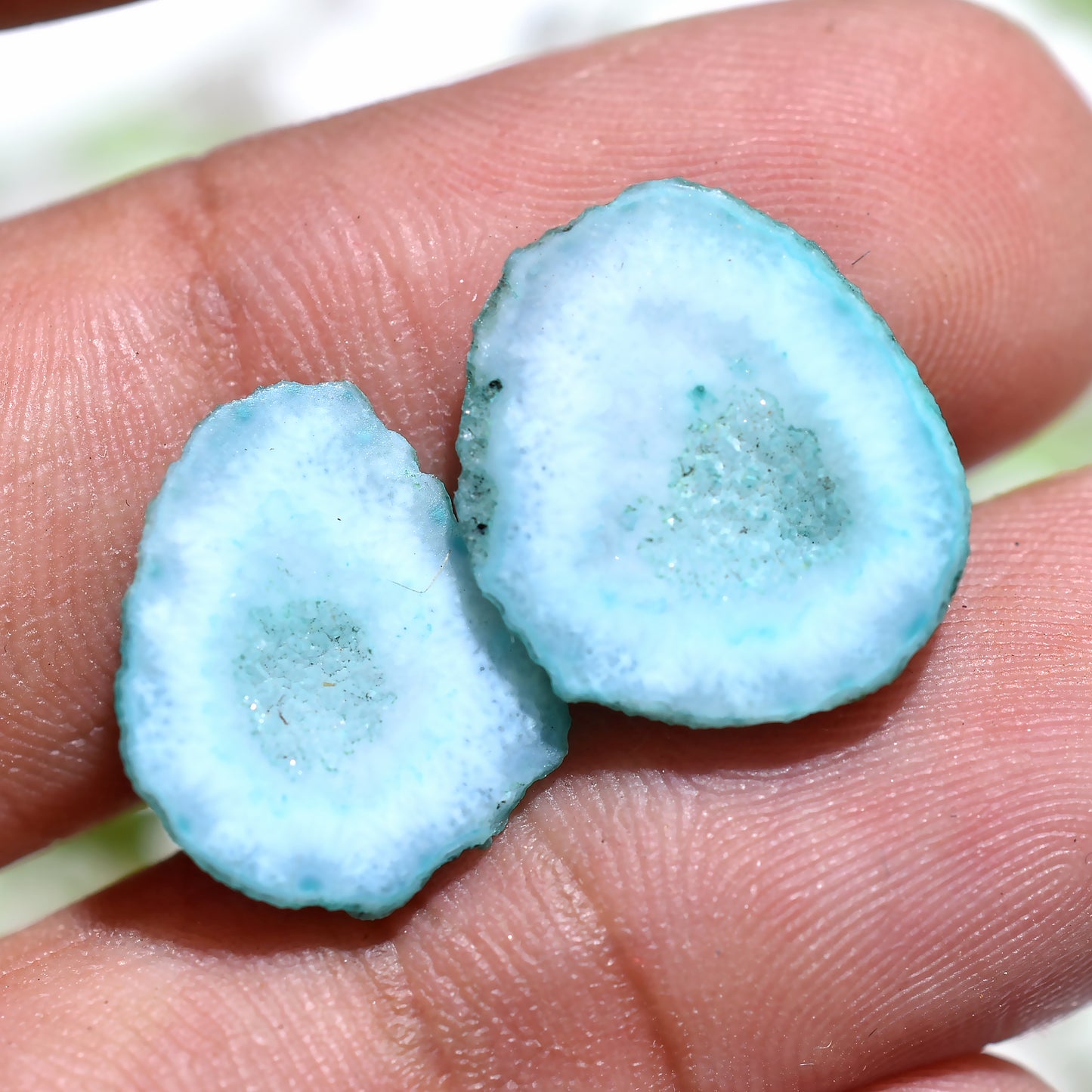 Light Blue Druzy Quartz Pair – Matching Cabochon Set for Jewelry (12x15x2mm,/10ct)