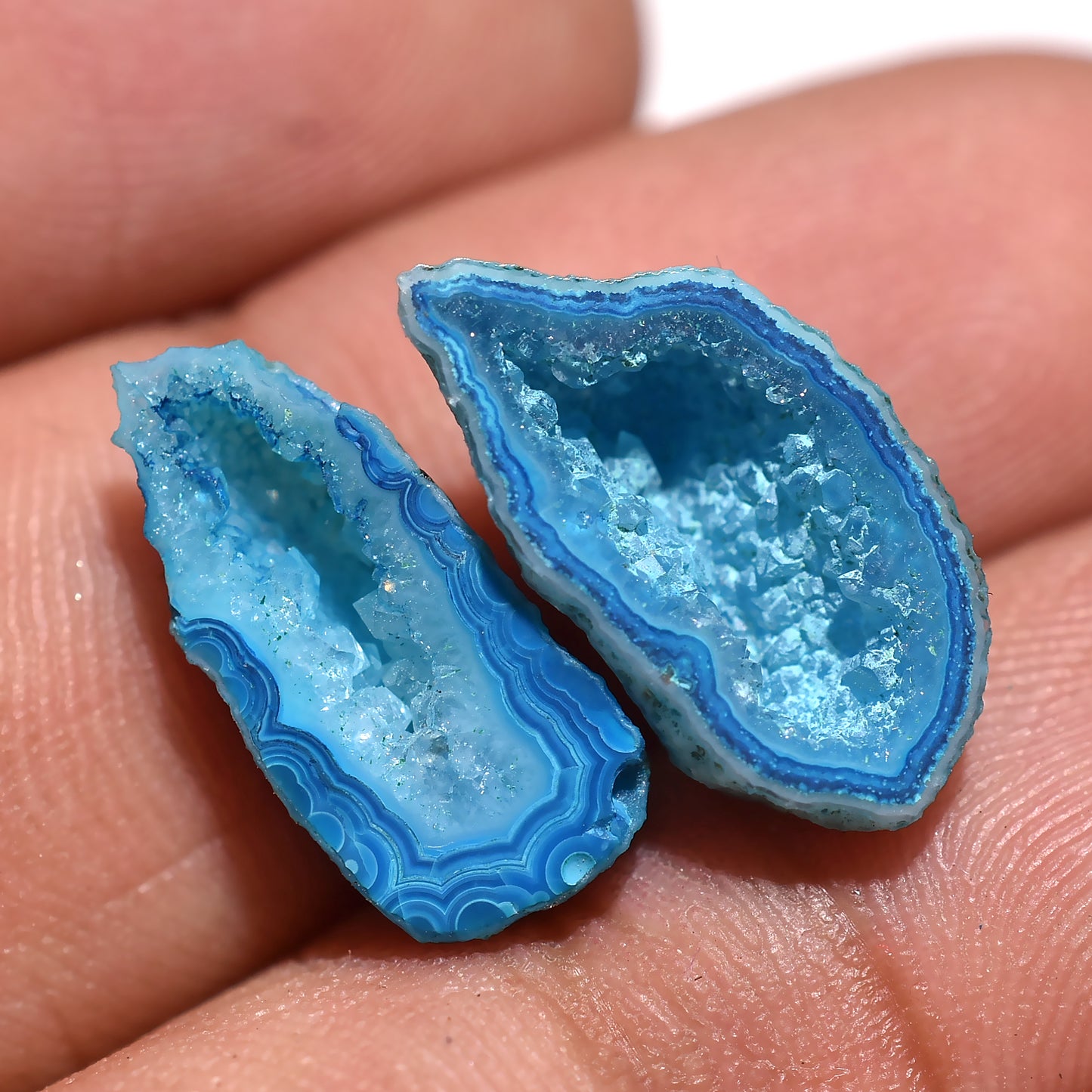 Vibrant Blue Solar Quartz Druzy Pair – Sparkling Jewelry Gemstones (7x16x5mm,/7ct)