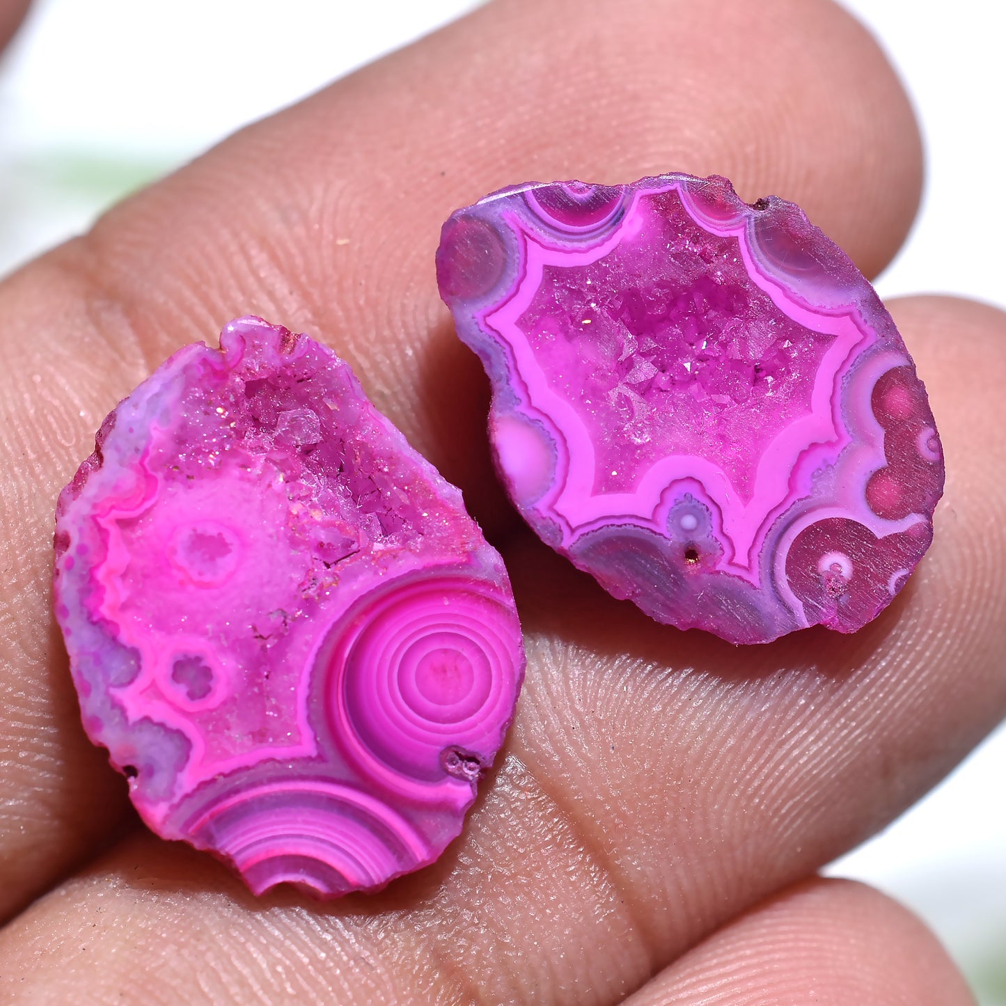 Rare Pink Solar Quartz Druzy Pair – Matched Crystal Cabochons (13x17x3mm,/11ct)