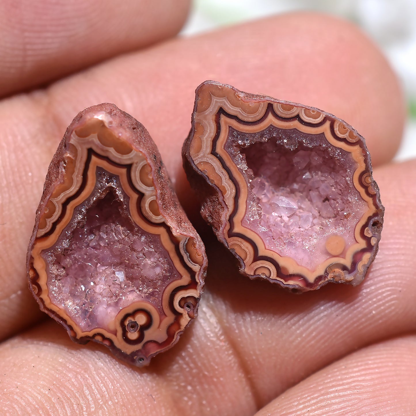 Attractive Brown Solar Quartz Druzy Pair – Designer Geode Slice Stones Duo (12x17x5mm,/13ct)