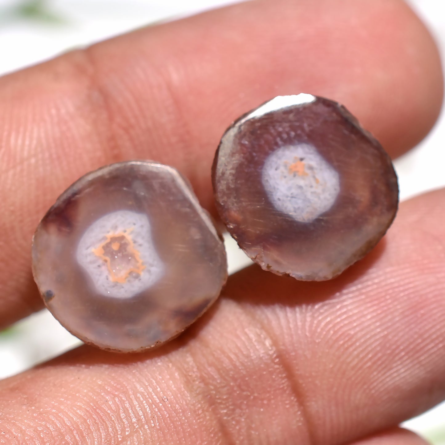 Brown Solar Quartz Gemstones Pair – Smooth Matched Duo for Jewelry (13x14x4mm,/15ct)