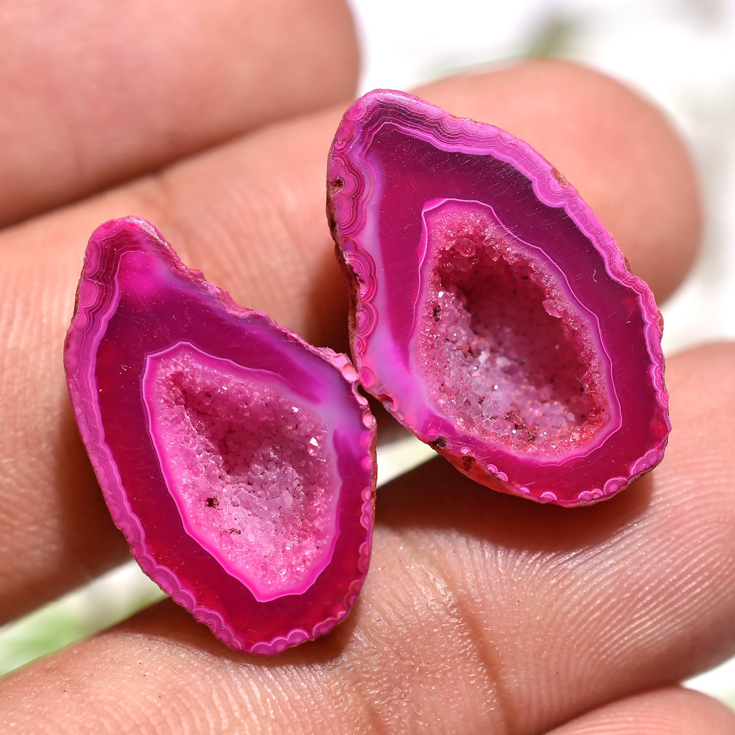 Pink Solar Quartz Druzy Pair – Matching Gemstones for Earrings (13x22x7mm,/22ct)