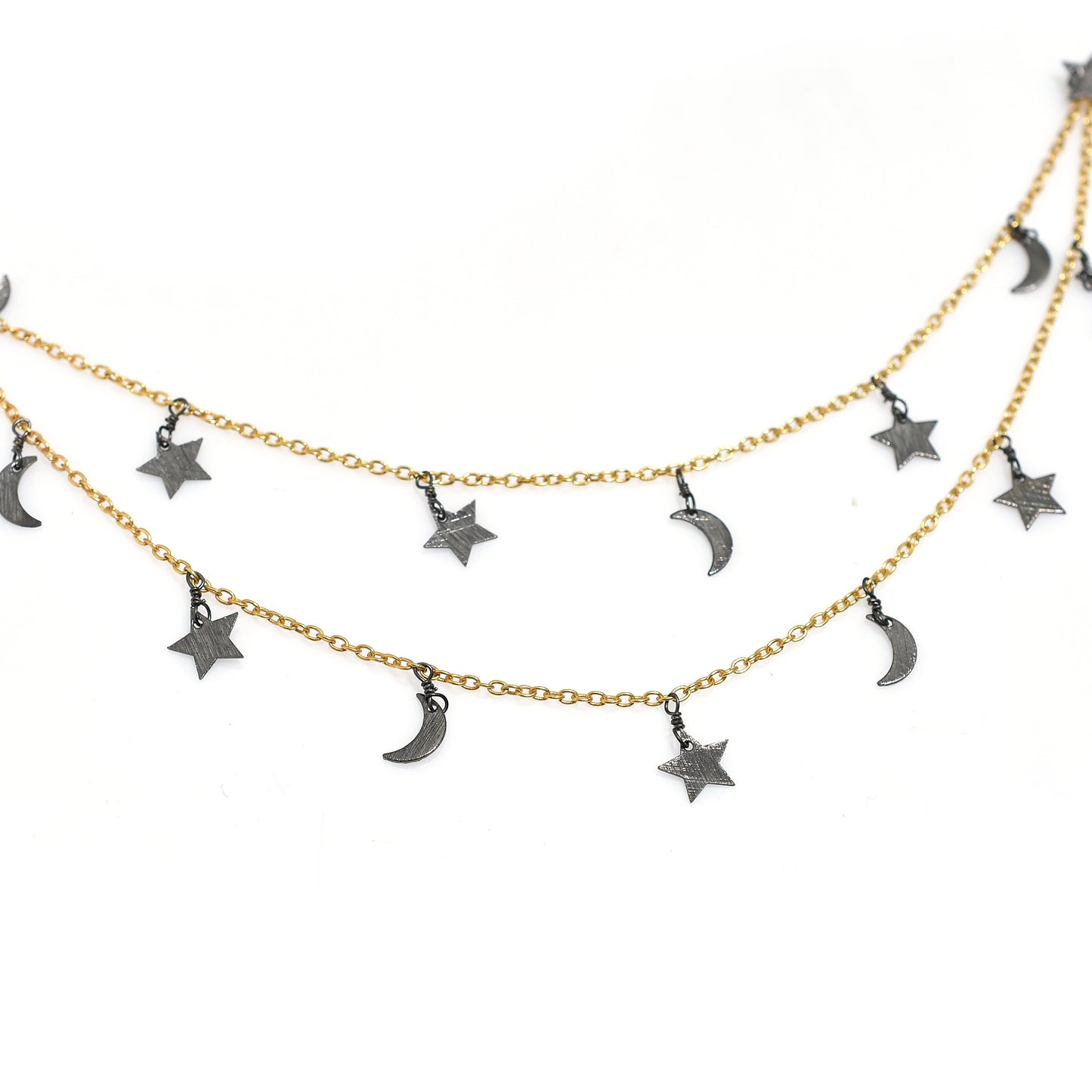 Celestial Star and Half Moon Metallic Rosary – Golden Plated Charm Chain For Dangling Necklace