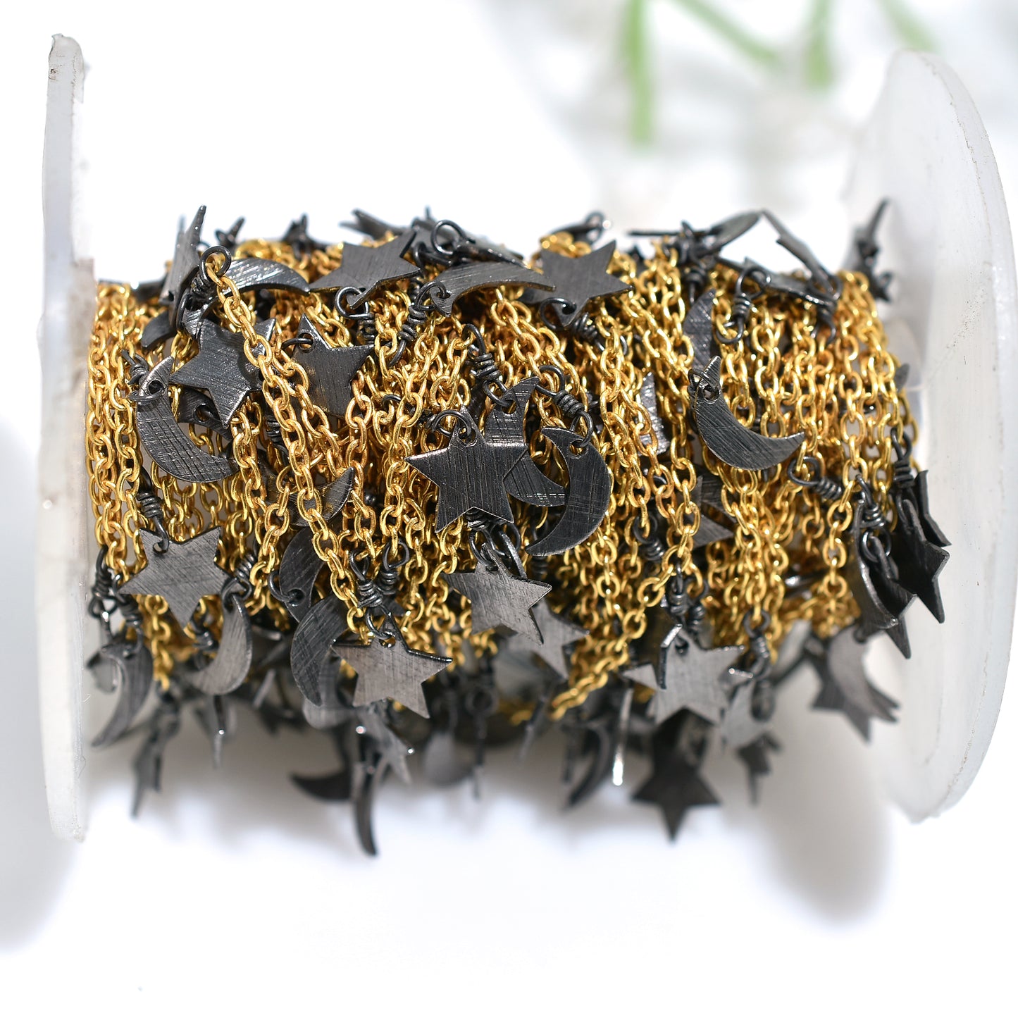 Celestial Star and Half Moon Metallic Rosary – Golden Plated Charm Chain For Dangling Necklace